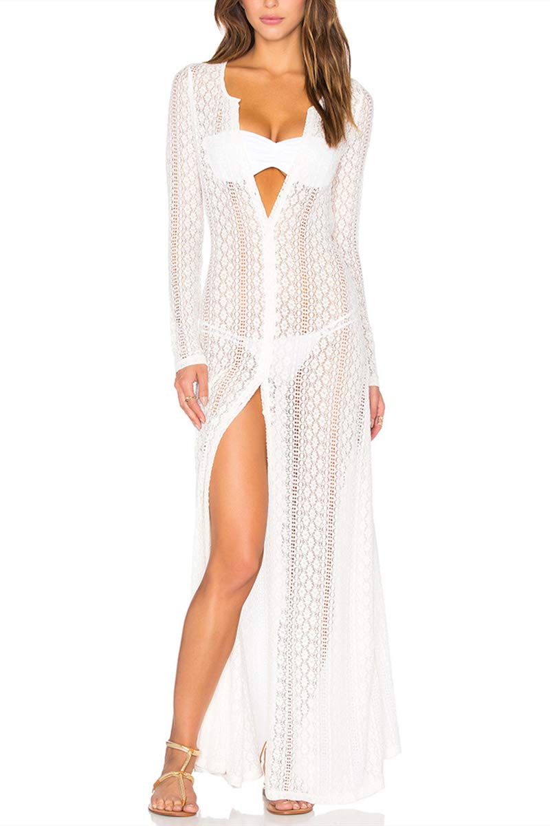YouKD Vestido Floral de Encaje de Mujer Suelto Kaftan Boho Kimono Amplio Bikini de Playa Encubrir Vestidos