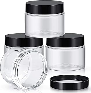 4 Pieces Round Clear Wide-mouth Leak Proof Plastic Container Jars with Lids for Travel Storage Makeup Beauty Products Face Creams Oils Salves Ointments DIY Making or Others (6 Ounce, Black)