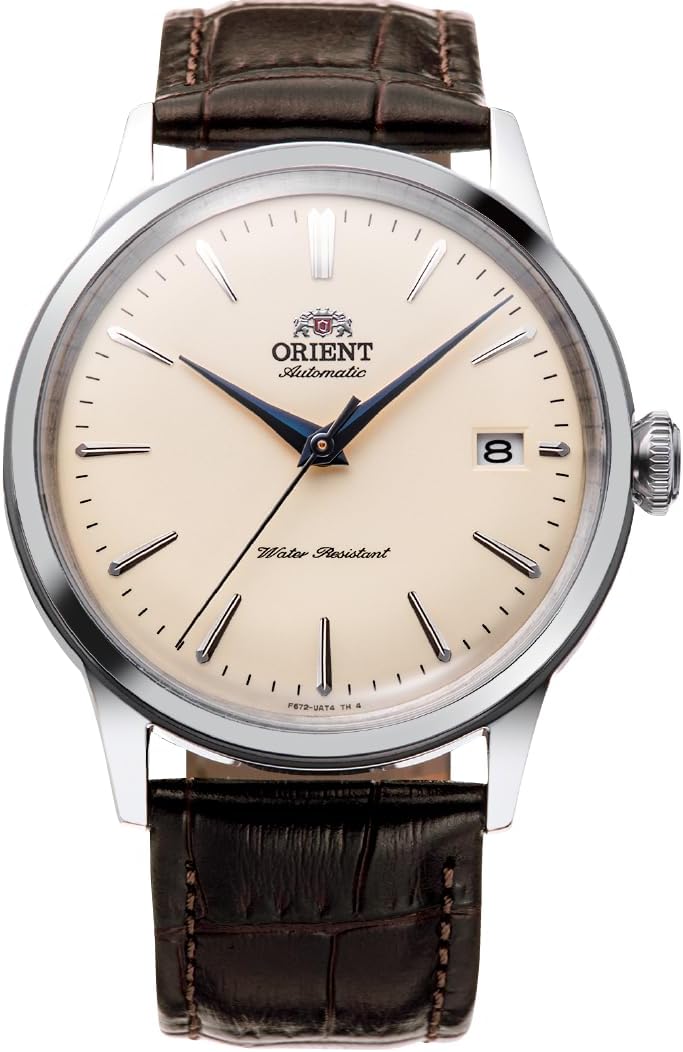 Orient Bambino 38mm - Klassische Herrenarmbanduhr mit Automatik Handaufzug, Lederarmband, Edelstahlgehäuse, Analoganzeige - RA-AC0M