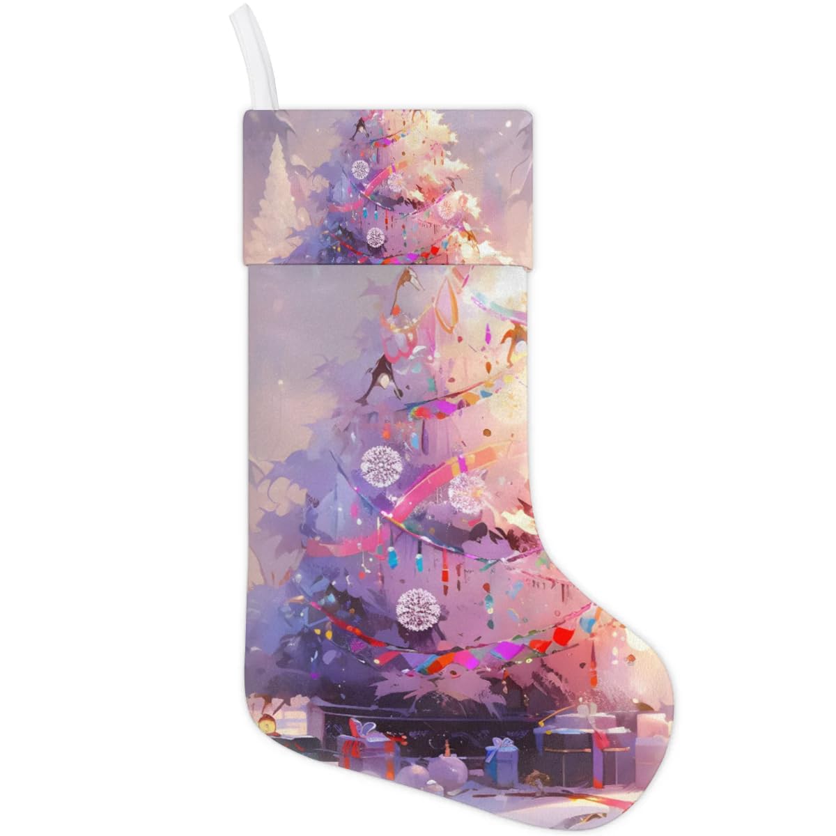 Christmas Stockings, 17.7in Christmas Tree Xmas Stocking Gift Treat Bags Oil Painting Tree Xmas Stocking Hanging Ornaments for Xmas Party Gift Filler Fireplace Christmas Tree Decoration