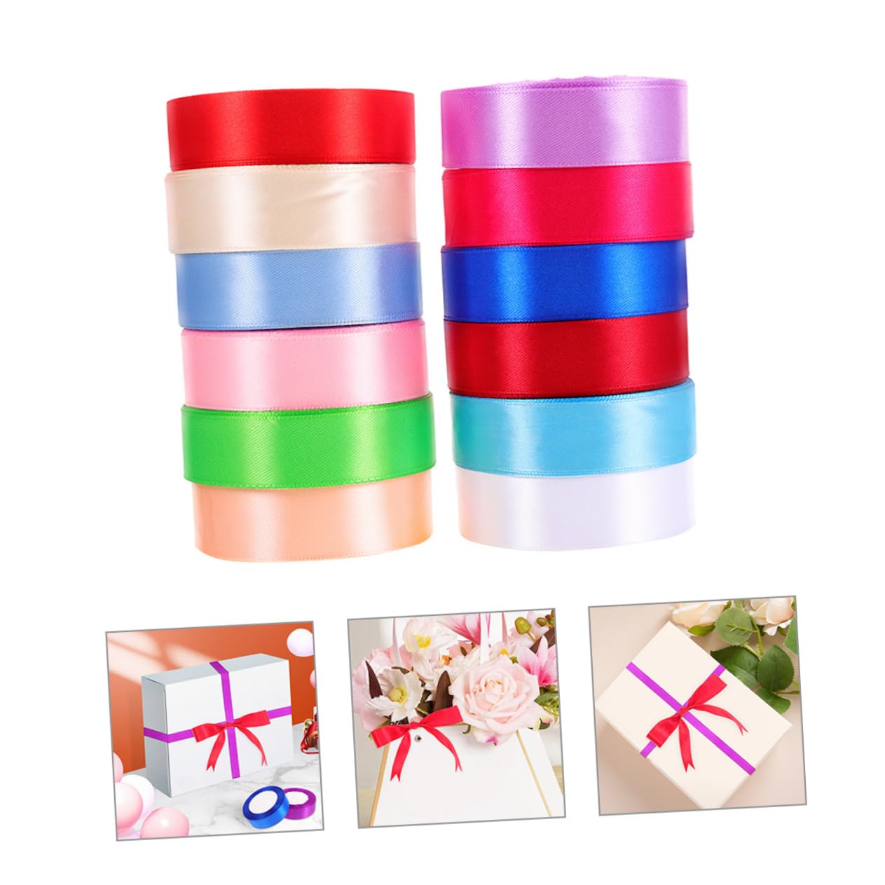 Gadpiparty 12rollen Geschenkband für Bastelarbeiten Geschenkverpackungen Tortenkarton-verpackungen Blumensträuße und Diy-projekte Polyester Langlebig Leicht Zuschneidbar Zufällige Farbe