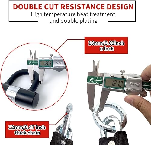 Miniatura 4 de AKM Candado de cadena para motocicleta de 59.1 in5 pies, resistente antirrobo, a prueba de cortes, 0.472 in de grosor, cerradura de cadena de