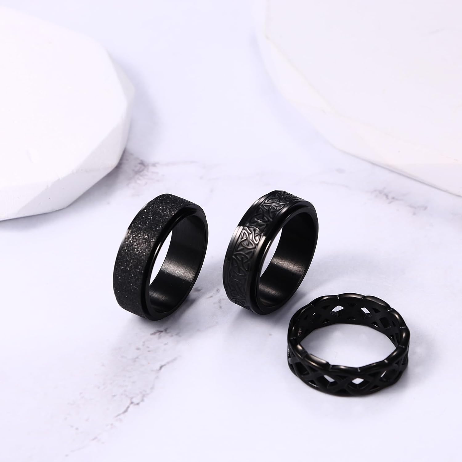 OIDEA Celtic Knot Rings for Men Women - 8mm Black Tone Stainless Steel Fidget Spinner Ring Celtic Knot Eternity Finger Ring Irish Ring Wedding Engagement Promise Ring Band Size 6-12