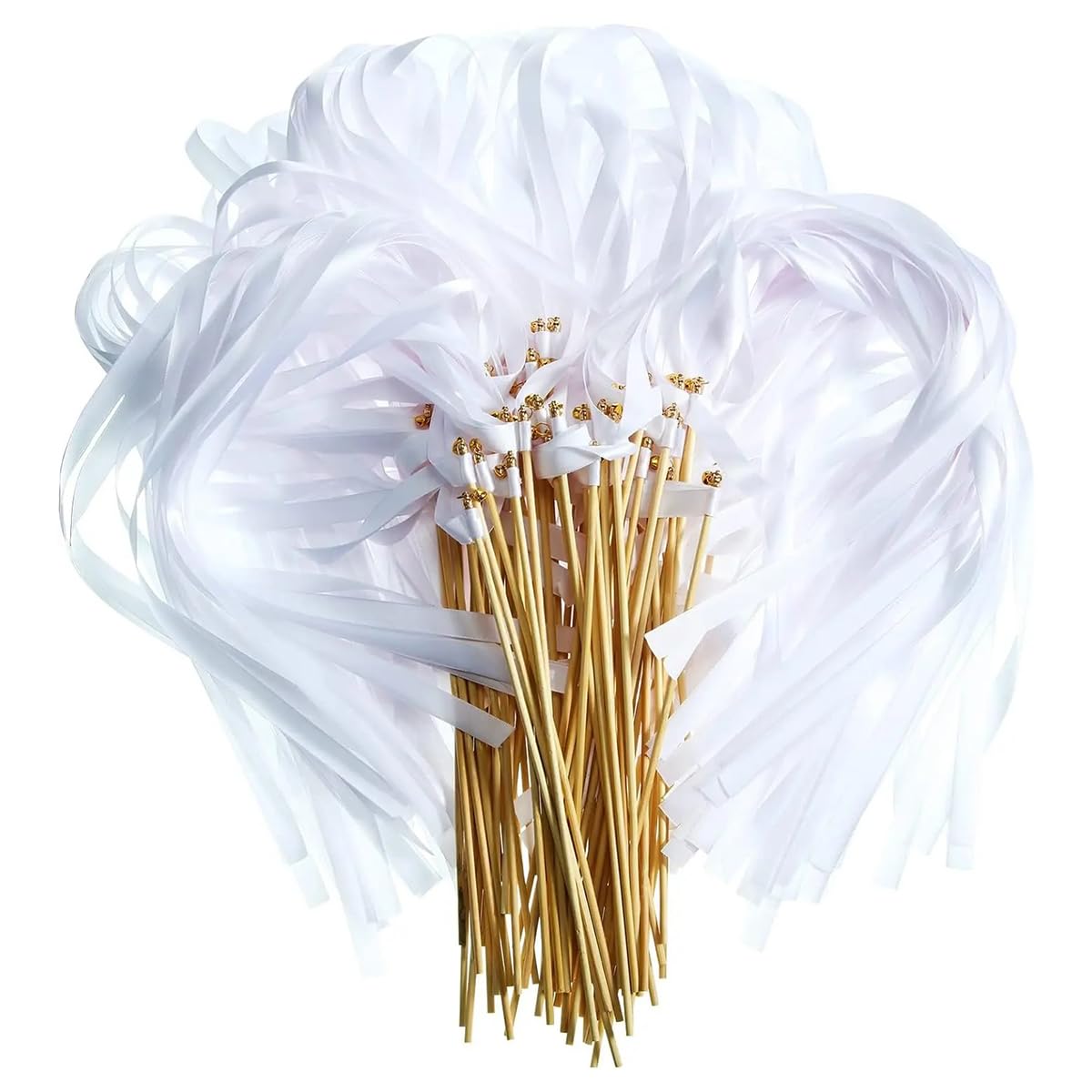 Ruban avec clochettes dorées mariage lot de 100 banderoles blanches de fête