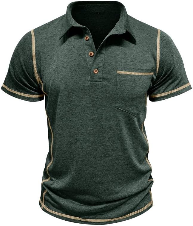 Men's Polo Shirts Short Sleeve Casual Classic Button Tees Basic Golf Shirt Basic Top with Pocket - Image 4