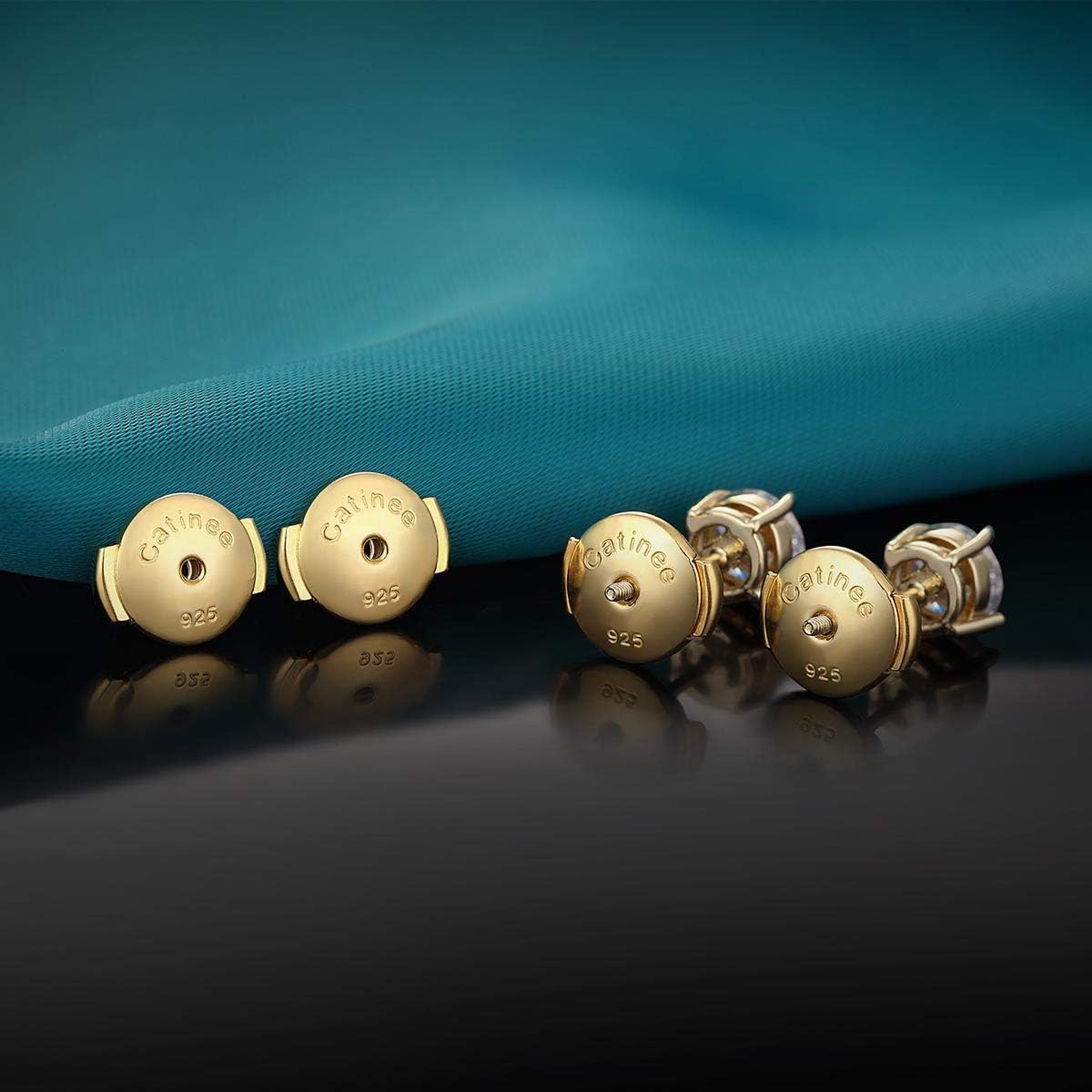 2 Pairs Plated Gold Earring Backs,Sterling Silver Secure Earring Backs For Studs,Hypoallergenic Earring Back Replacements For Locking Earring Backs For Studs(Gold)