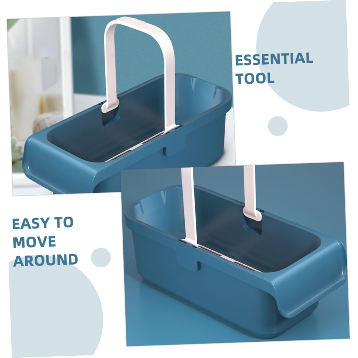 Cubo Gran Rectangular Limpieza de Plástico, Azul Capacidad, y Asa Portátil para Fregona, Adecuado para Suelos Tipo Hogar