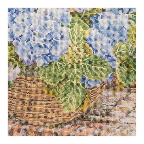 Image of Thea Gouverneur - Counted Cross Stitch Kit - Blue Hydrangea - Aida - 16 Count - Embroidery Kits for Adults - Crafts - DMC Embroidery Threads and Other Cross Stitch Supplies Included - 2046A