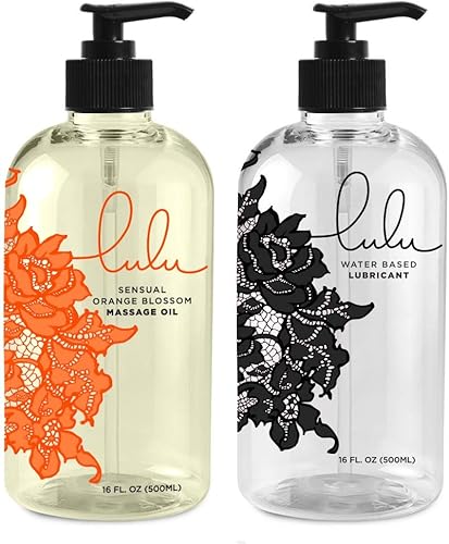 Lulu Aceite de masaje de flor de naranja con jojoba y aceites esenciales, 16 onzas y lubricante personal. Lulu Lube Natural a base de agua, 16 onzas