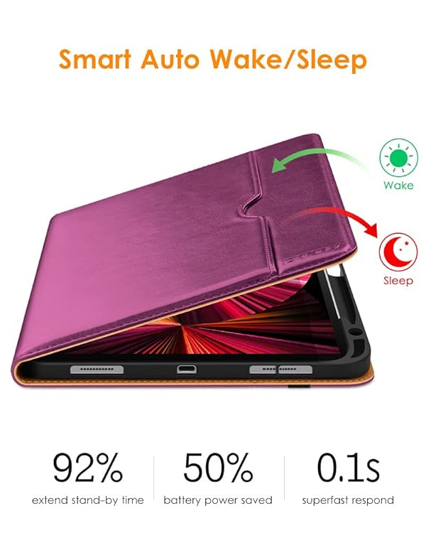 DTTO Case for iPad Pro 11 Inch 4th / 3rd / 2nd / 1st Generation 2022/2021/2020/2018,Premium PU Leather Folio Stand Cover with Hand Strap, Auto Wake/Sleep,Multiple Viewing Angles, Purple by DTTO - Image 3