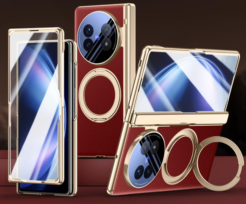 Skórzany Etui do Vivo X Fold5 Uchwyt, Zawiasny Etui do Telefonu dla X Fold 5, Powłoka Telefonu Komórkowego, Rama Wsparcia