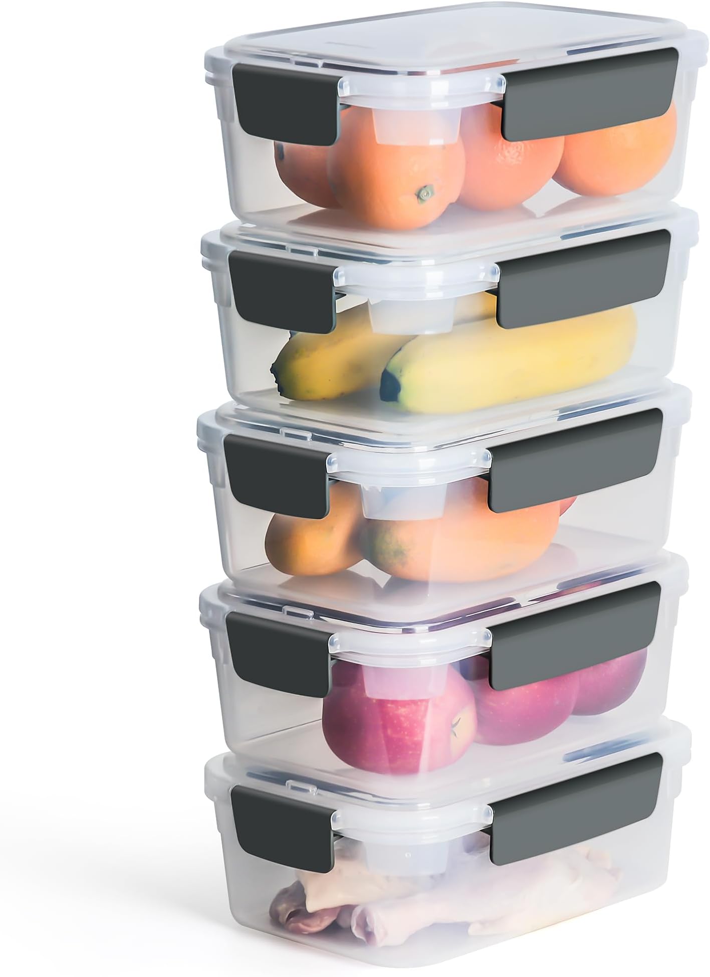 9 cup Plastic Food Storage Containers with Lids Nestable Freezer Dishwasher Safe Rectangle Meal Prep Container Set,5-Pack