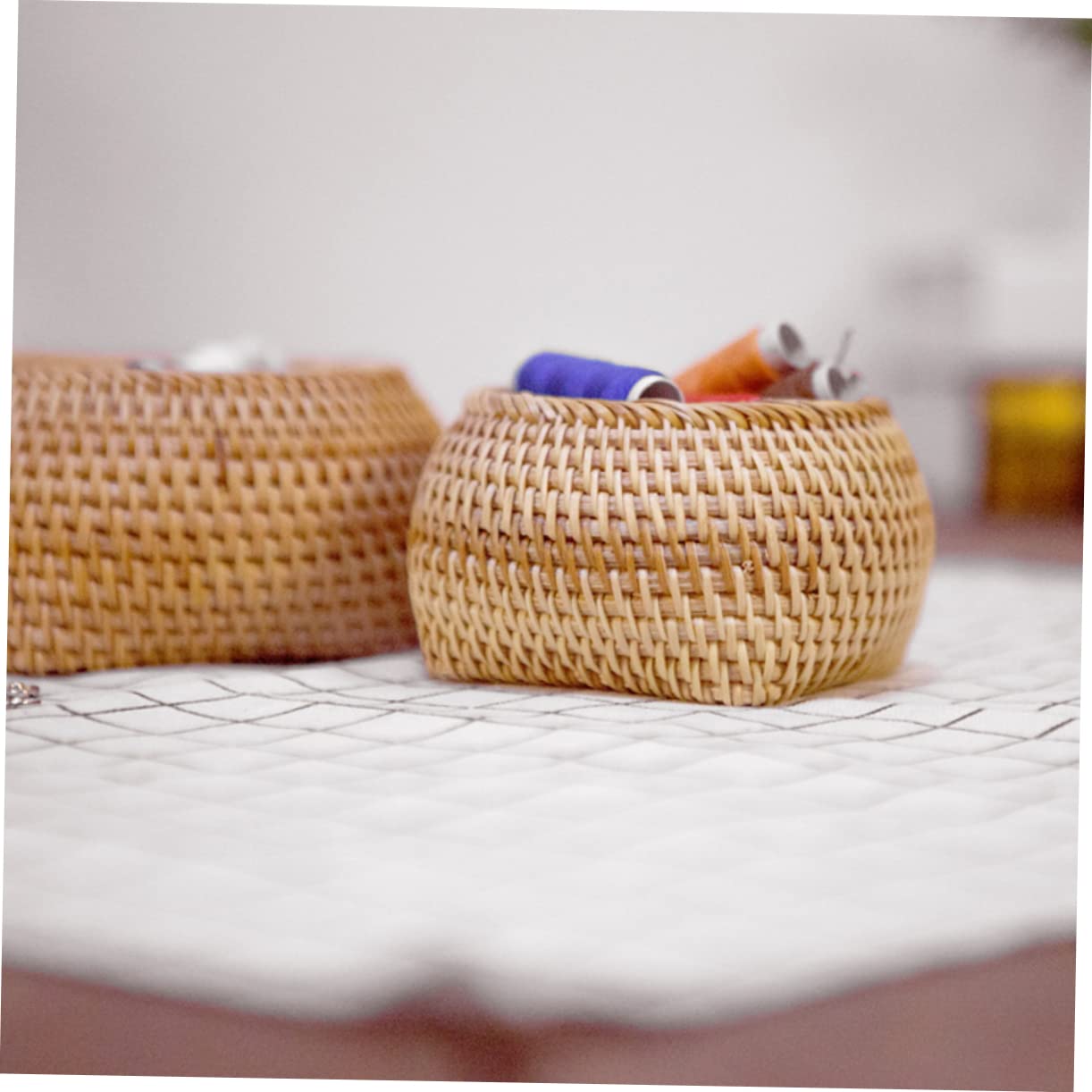 COLLBATH 1pc Box Rattan Cans Plate Storage Rattan Dish Wicker Food Basket Round Decorative Tray Rattan Bread Basket Tea Cans Rattan Plate Round Hyacinth Basket Household Rattan Dish