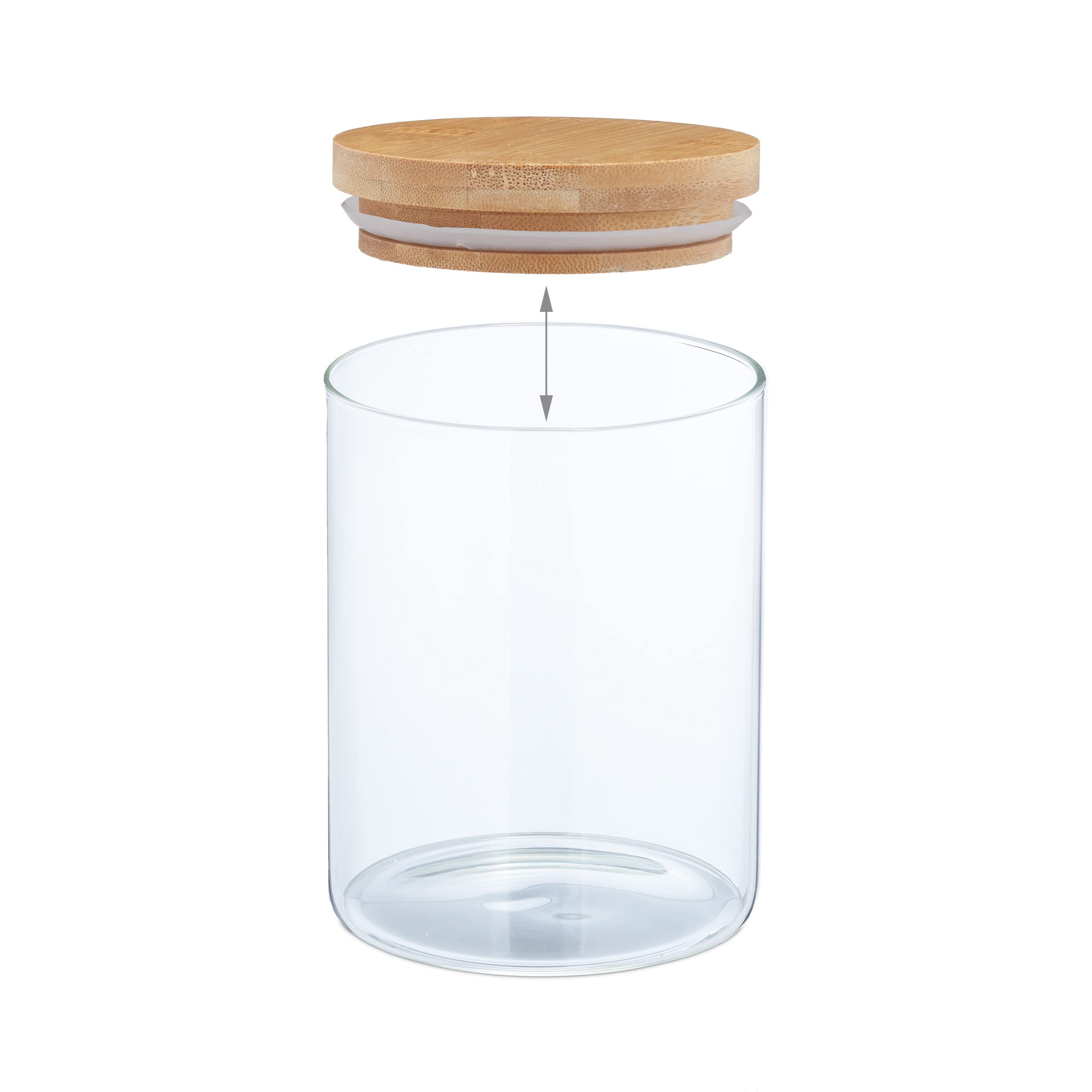 Relaxdays 8 tarros de cristal con tapa de bambú, recipientes herméticos para alimentos, 750 ml, transparentes/naturales