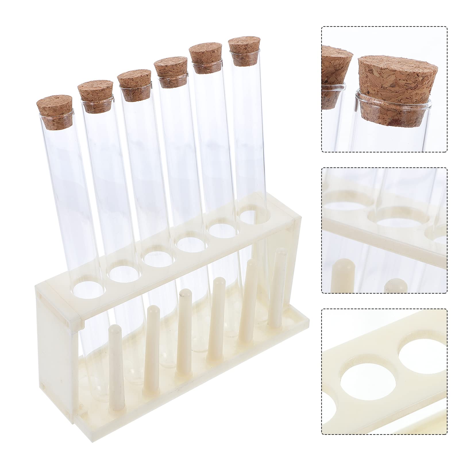 Leere Reagenzgläser durchsichtig mit Deckel, Durchsichtiges Reagenzglas-Set aus Kunststoff mit Gestell, Labor-Reagenzglas, Fläschchen, Probenbehälter, Zentrifugenröhrchen, Süßigkeiten-Aufbewahrungsfla