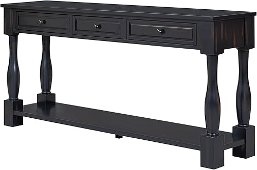 merax LUMISOL - Mesa consola de 64 pulgadas de largo con 3 cajones y estante inferior, mesa de entrada para pasillo, sala de estar, fácil montaje