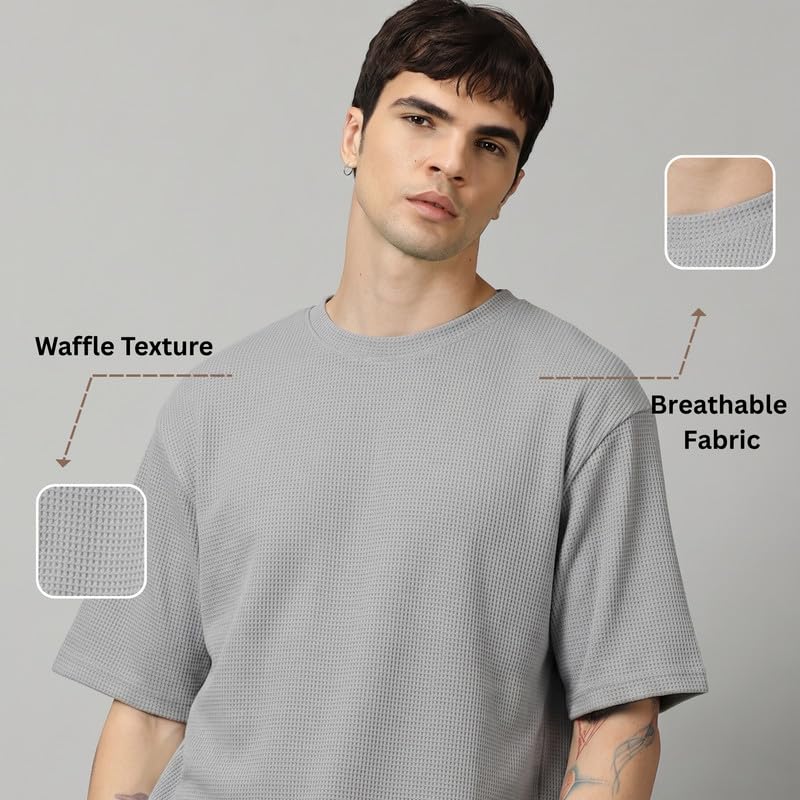 Image of RodZen Oversized Baggy Fit Half Sleeves Round Neck Solid Cotton Blend Combo T-Shirt for Men (Pack of 3)