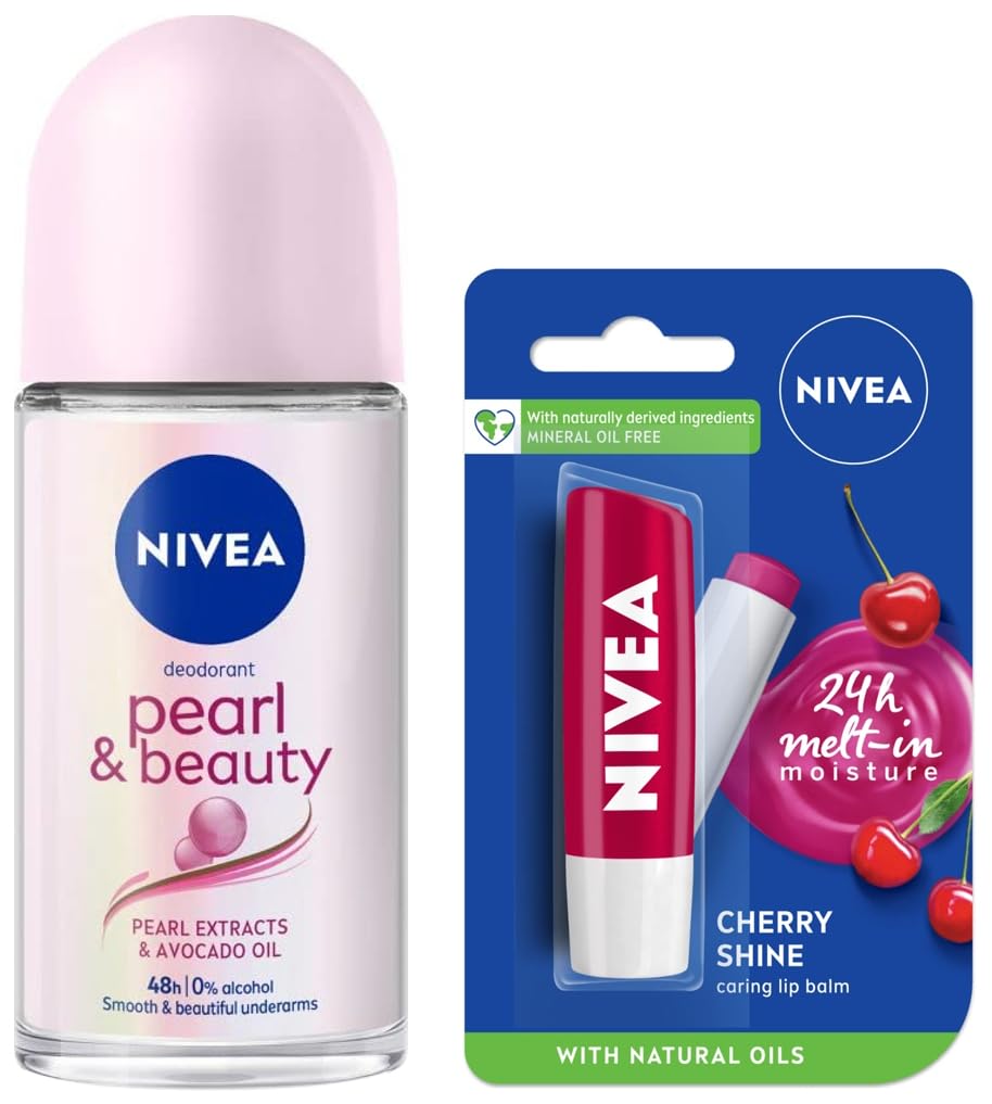 NIVEA Lip Balm, Fruity Cherry Shine, 4.8g & NIVEA Deodorant Roll On, Pearl & Beauty For Women 50ml-image-22