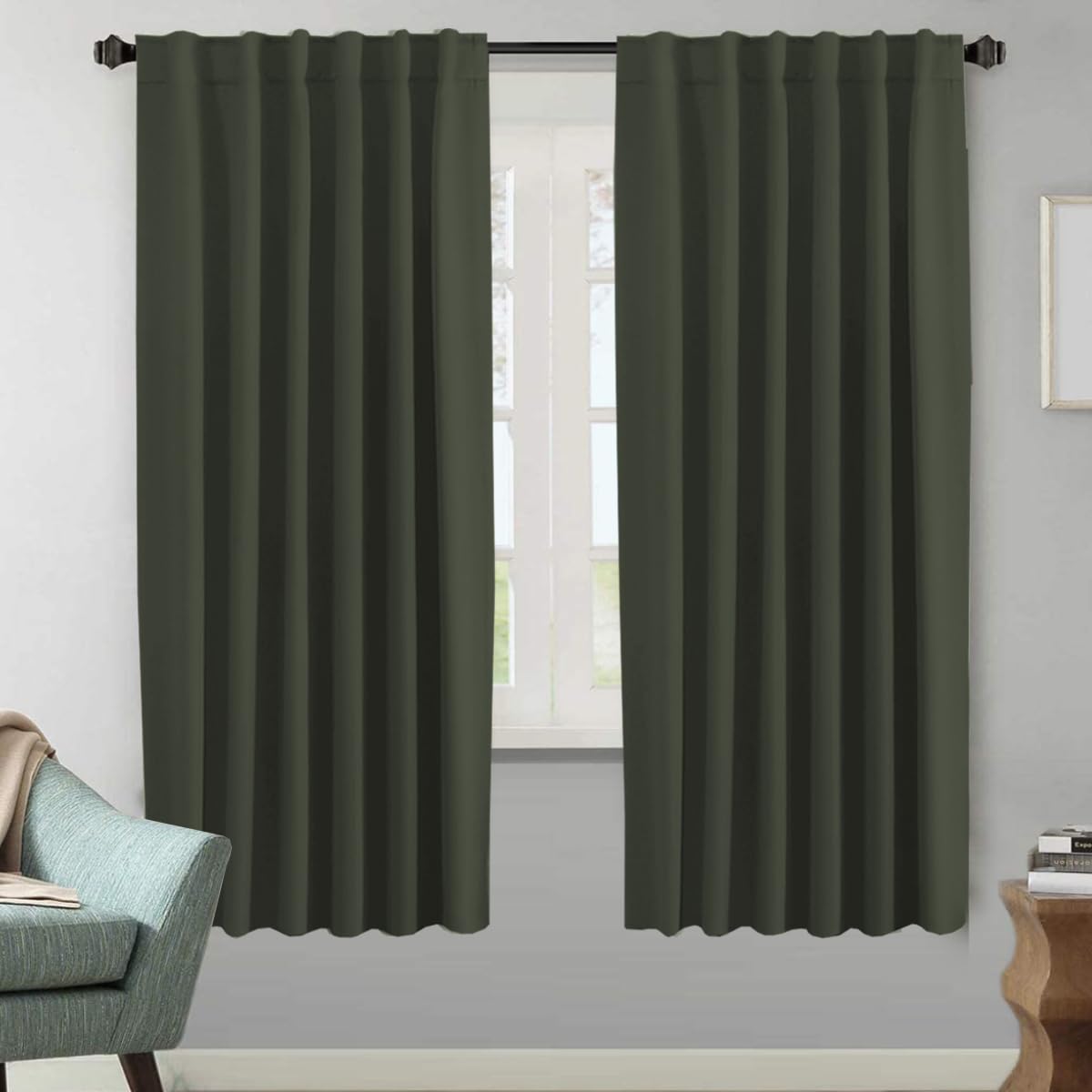 Photo 1 of H.VERSAILTEX Blackout Curtains (2 Panels, Olive, 52 x 72 Inch)