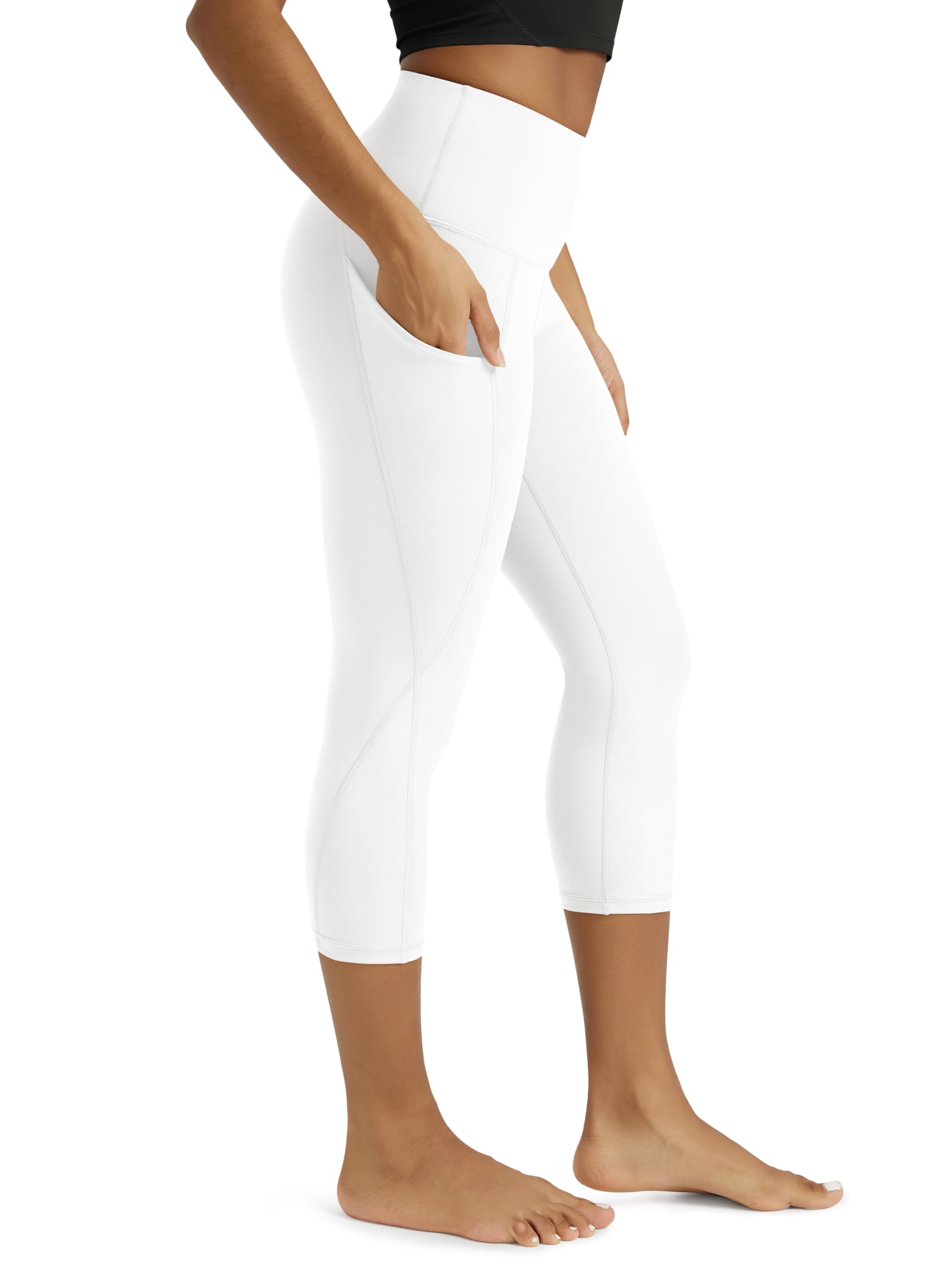 ODODOS Women's High Waisted Yoga Capris with Pockets, Tummy Control Non See Through Workout Athletic Running Capri Leggings