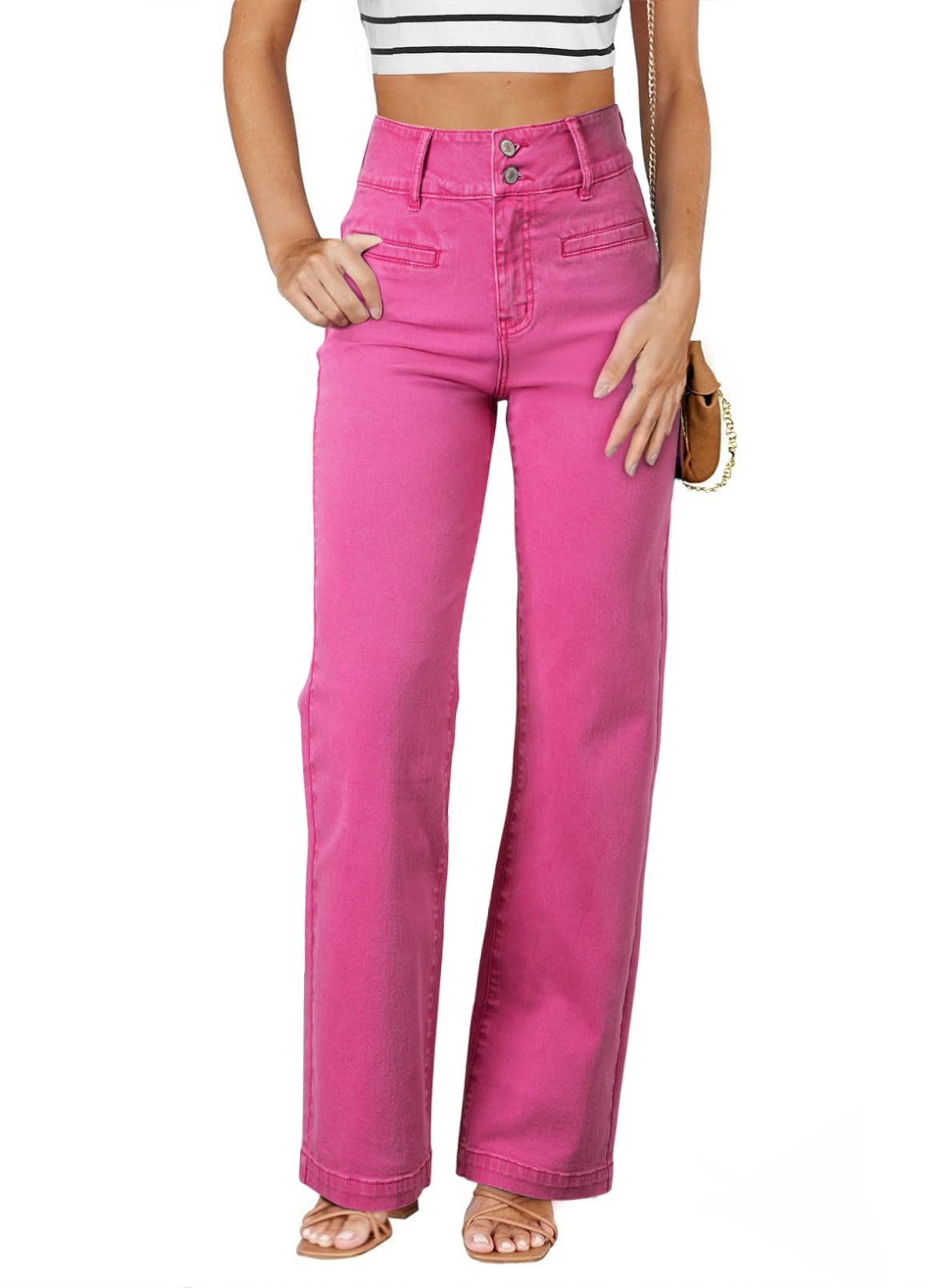 Sidefeel Jeans for Women High Waisted Straight Leg Denim Pants | Soft Stretchy Denim, Dual Button Closure, Full Length, Relaxed Fit Wide Leg Jeans with Pockets, Dressy Casual Wear