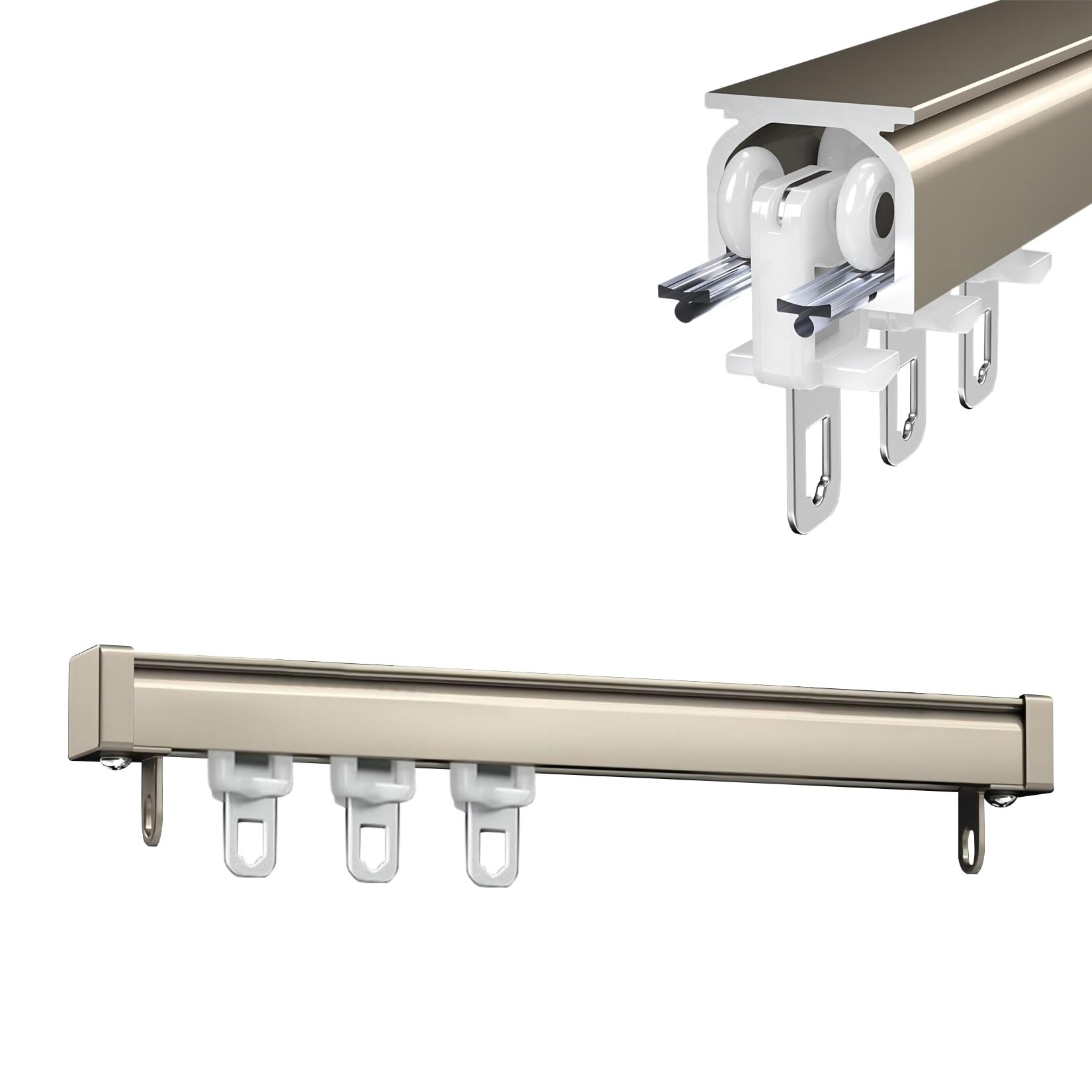 System szyn zasłonowych, 1-2 szyny do montażu ściennego/sufitowego, gładkie drążki przesuwne, 50-600 cm, cicha, draperia, do okien i przegródek, łatwa instalacja