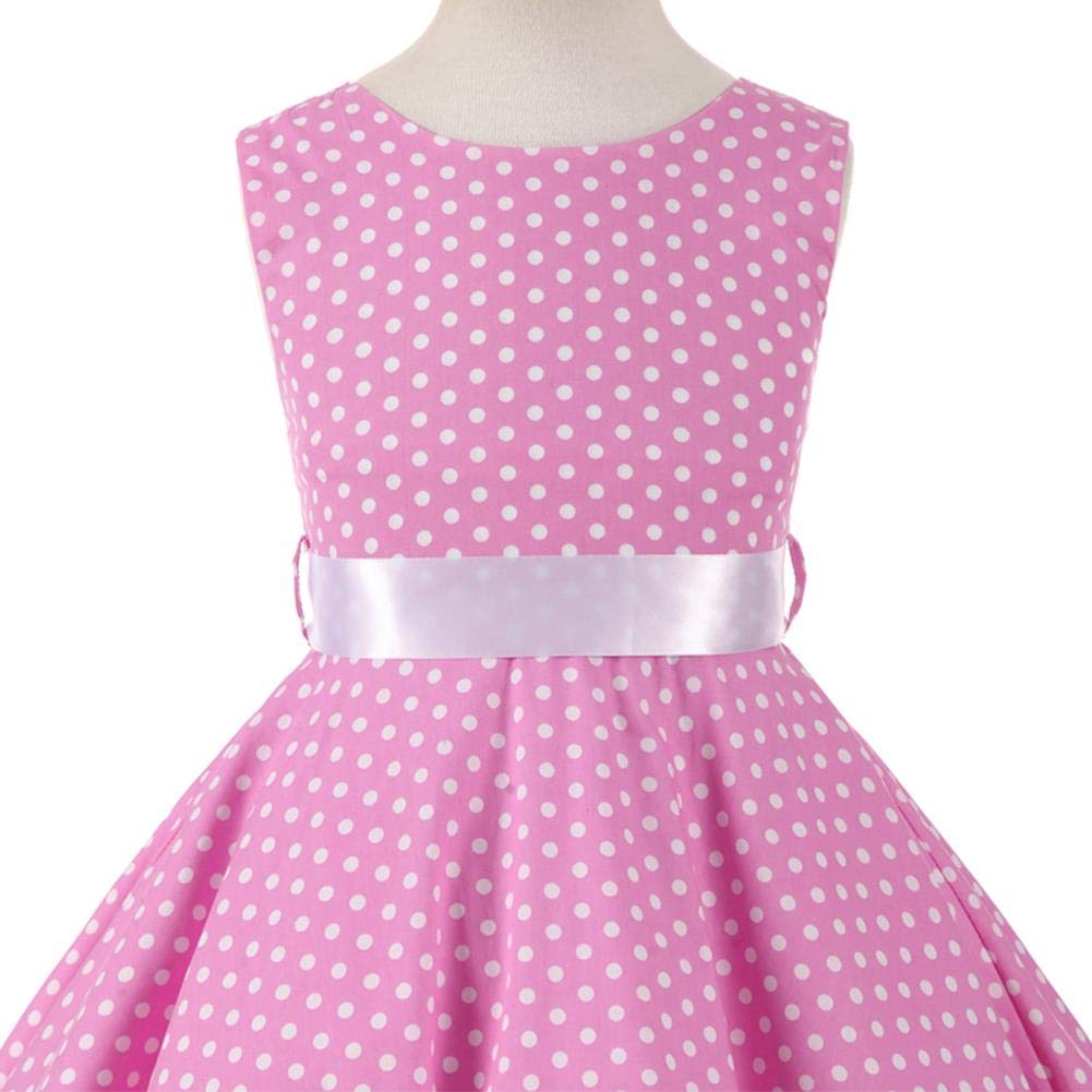 Vestito estivo da bambina con stampa floreale, stile vintage anni '50, a pois, vestito da principessa, in cotone, per matrimonio, compleanno, serata, linea A, senza maniche, con cintura
