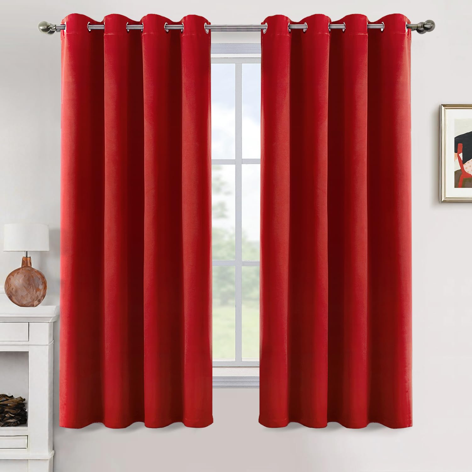 MIULEE Cortinas Opacas Rojo 2 Piezas 140X160 CM (AnxAl), Cortinas Salon Modernas Anti Luz Cortinas Termicas Aislantes Frio y Calor, Gruesas Suave Cortinas Dormitorio Opacas Cortinas Ventana Cortas