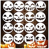 16 PCS Small Halloween Pumpkin Face Stencils for Painting on Wood, Round Halloween Paint Drawing Stencils Reusable for DIY Crafts Ornaments Wood Slice Pumpkin Carving (16pcs 3in Round)