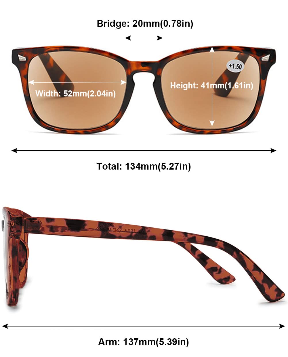 MAGIMODAC Womens Mens Reading Glasses Sunglasses Readers UV400 Protection Tortoiseshell 1.5+, 41mm x 52mm (Lens) - Image 3