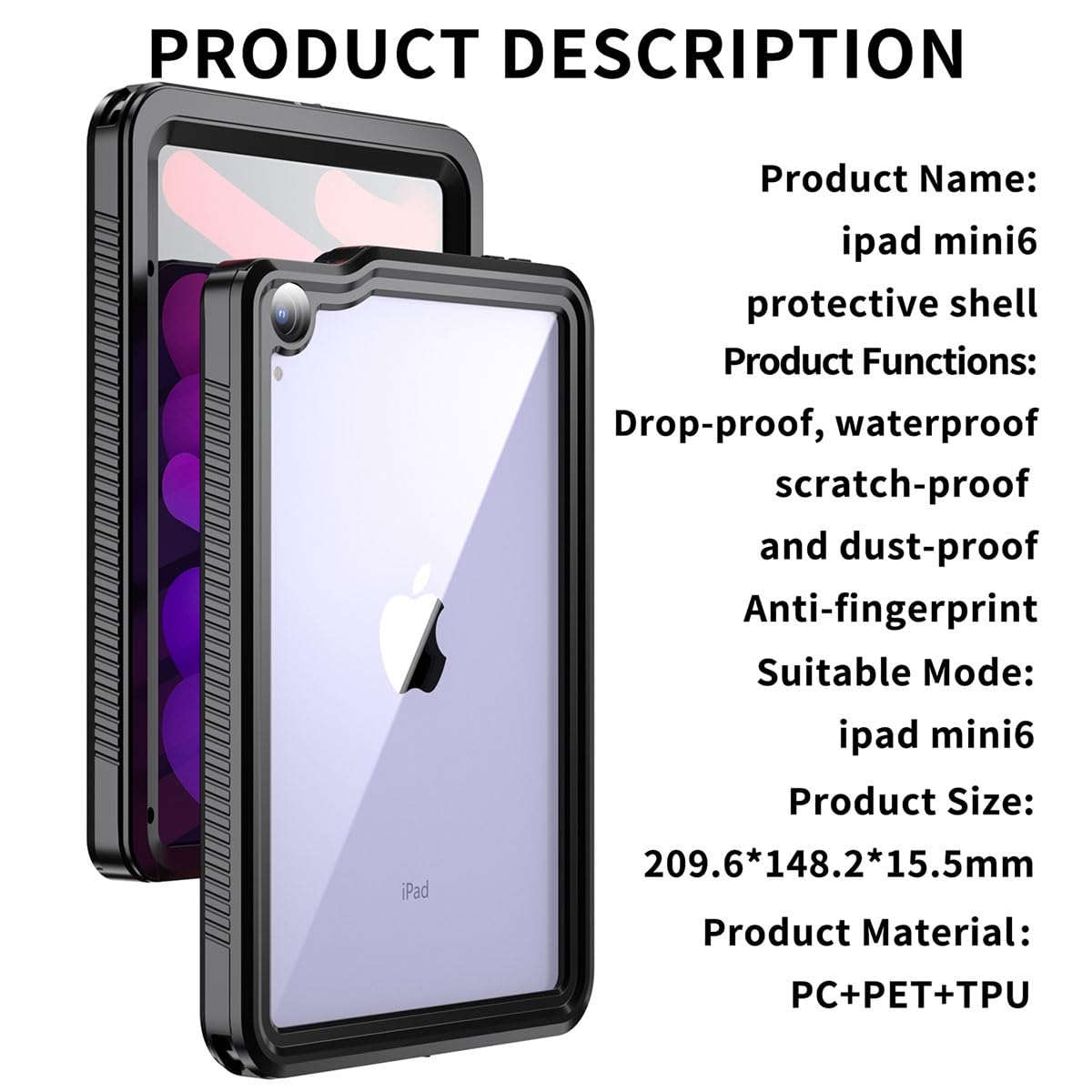 AICase Wasserdichte Schutzhülle für iPad Mini 7 A17 Pro 2024/iPad Mini 6 2021 8,3 Zoll iPad Mini 7. / 6. Generation, integrierter Displayschutz und Ständer, robust, stoßfest, für iPad Mini 7.