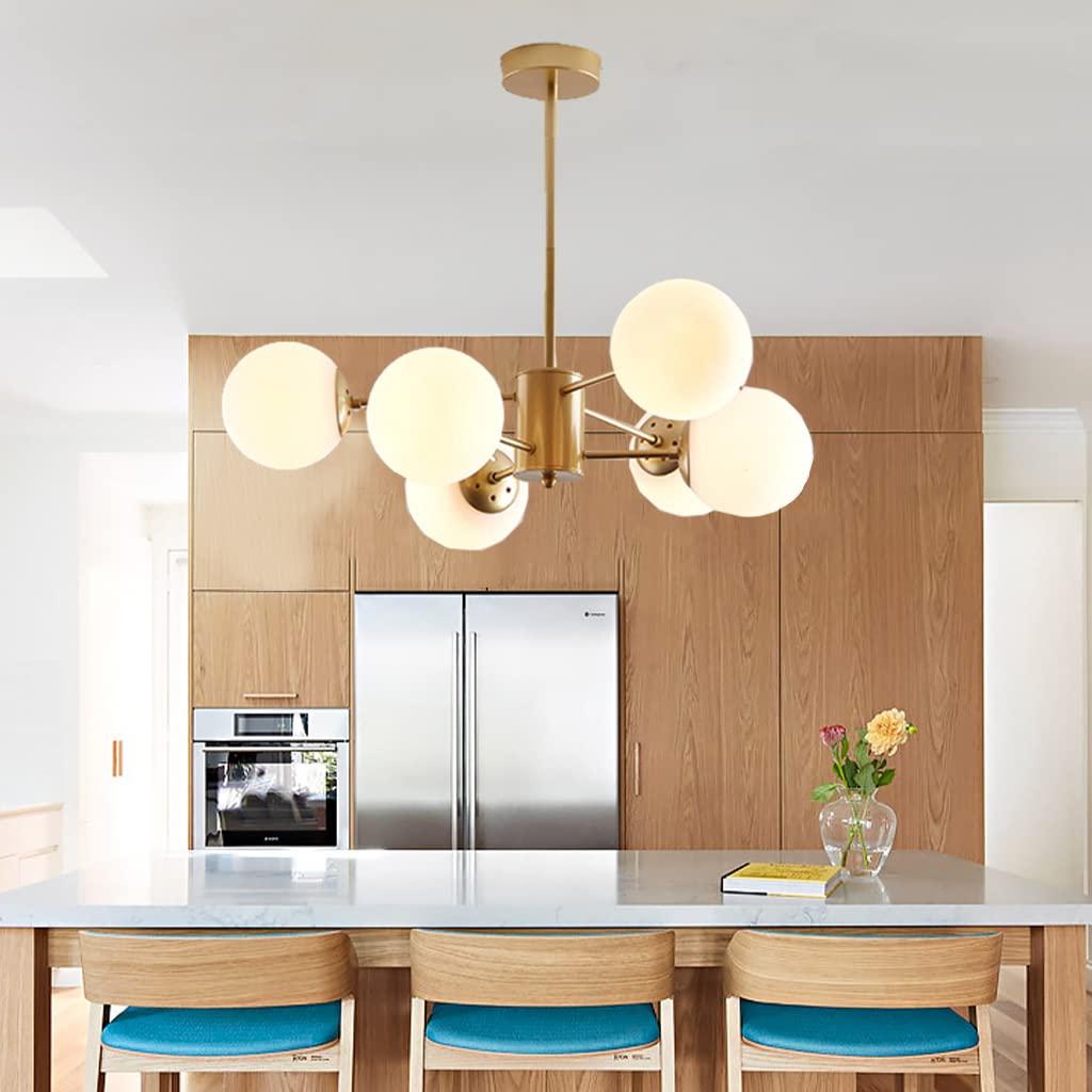 ENXING E27 Pendant Light Modern Pendant Lamp Creative Decoration Living Room Chandelier Wrought Iron Hanging Lamp Glass Ball Ceiling Lamp White Shade Office Kitchen Dining Room bar Lighting