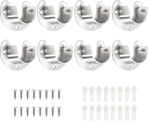 Paquete de 8 soportes de acero inoxidable para barra de armario, soporte de armario de 1-13 pulgadas, soporte de barra de brida, en forma de U con
