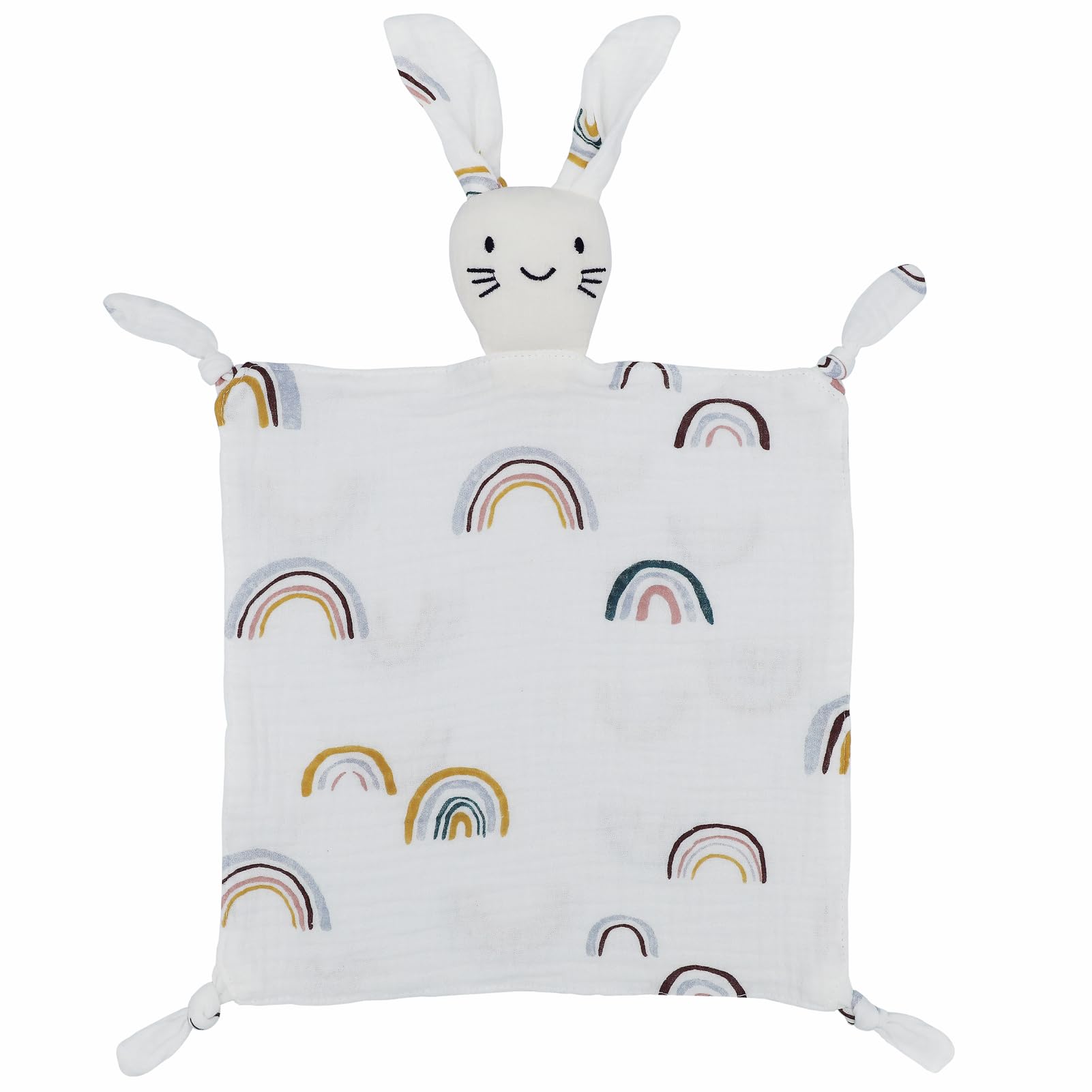 Doudou Bebe Recien Nacido, Manta de Seguridad Muselina de Algodón, Mantita de Apego Juguetes de Peluches Suaves para Dormir Niños Niñas, Dudus Cuadrado Regalo Bebes 0 Meses (Conejito Blanco)