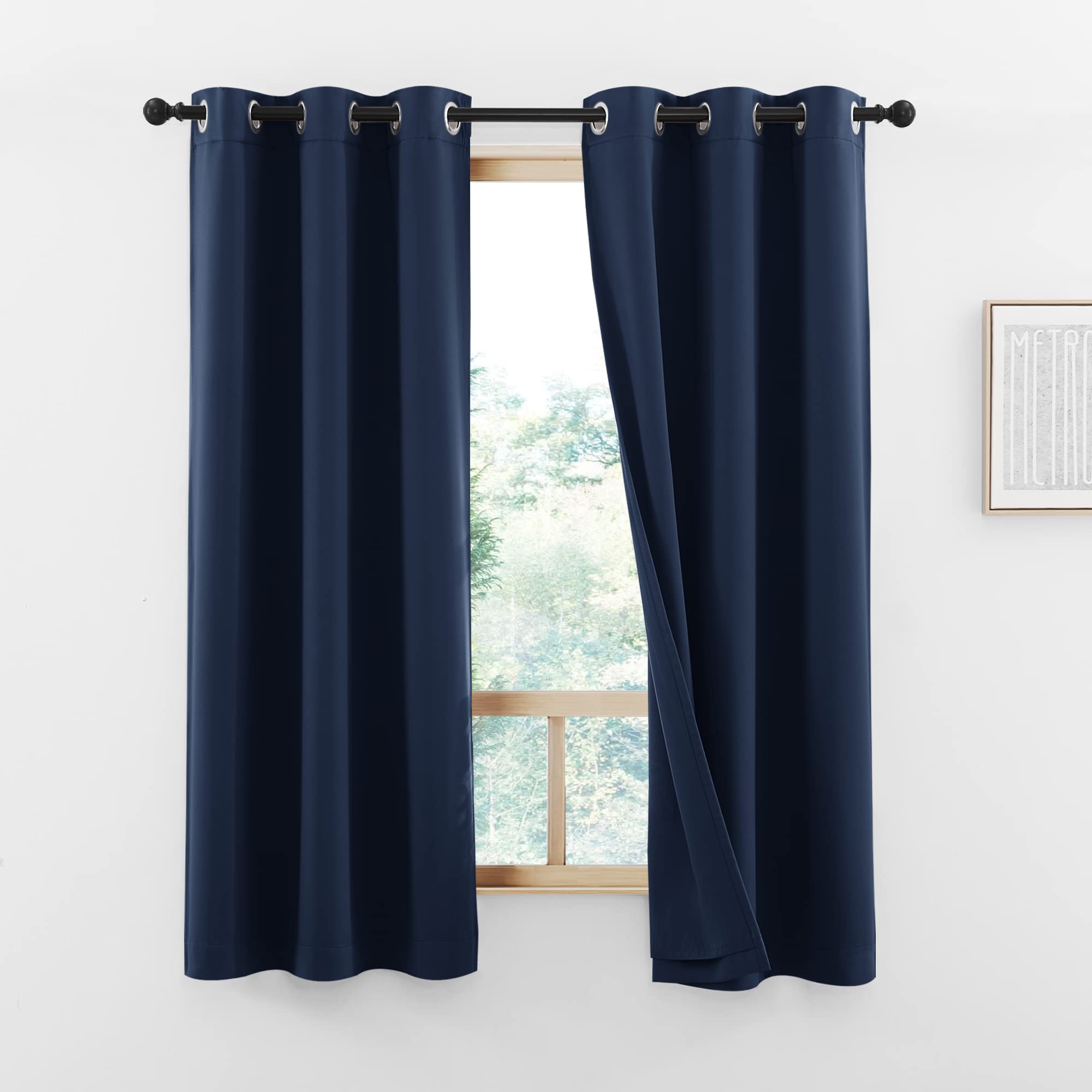 NICETOWN 100% Blackout Curtain Panels, Thermal Insulated Same Color Liner Curtains for Nursery Room, Noise Reducing and Cold Blocking Drapes for Windows (2 Panels, Navy Blue, W42 x L63)