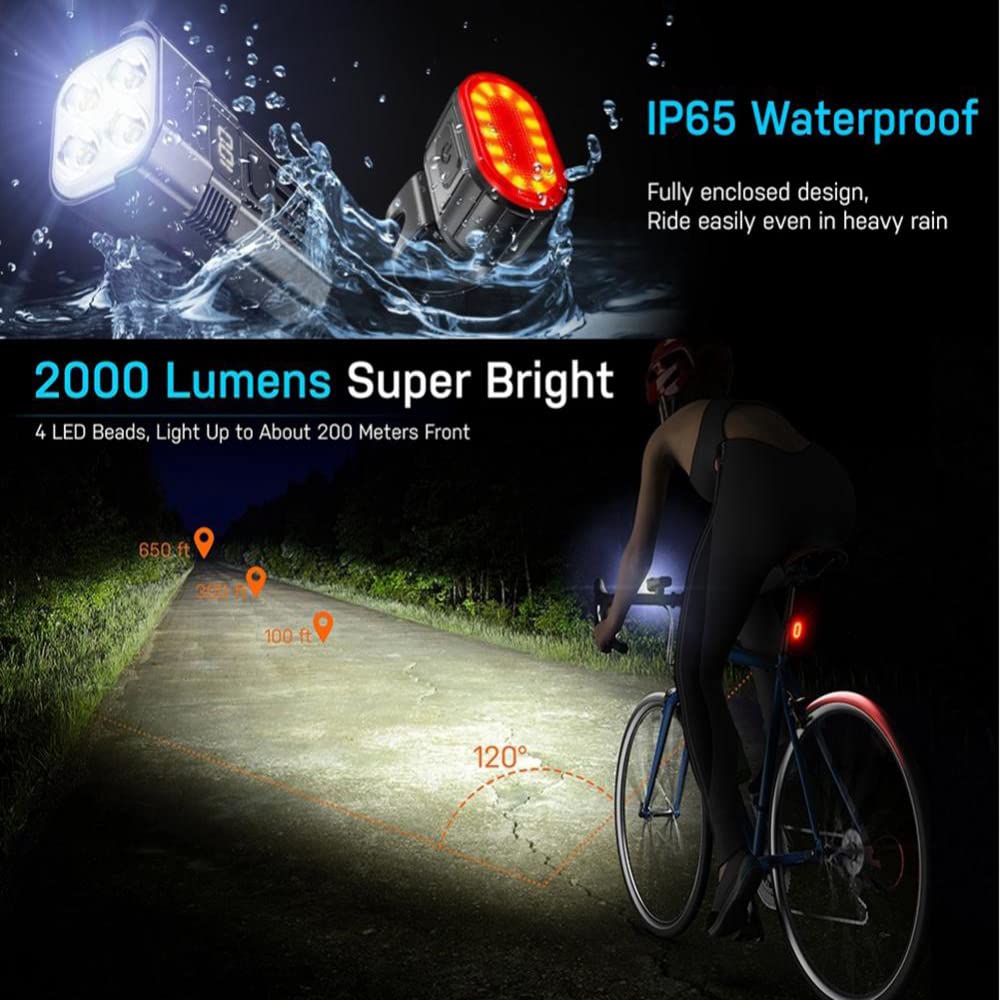 TIORU 5000Mah Luces De Bicicleta USB Recargable Led Bicicleta Luz Trasera Delantera Faro Trasero Conjunto De Luces Traseras Linterna De Ciclismo Accesorios De Bicicleta
