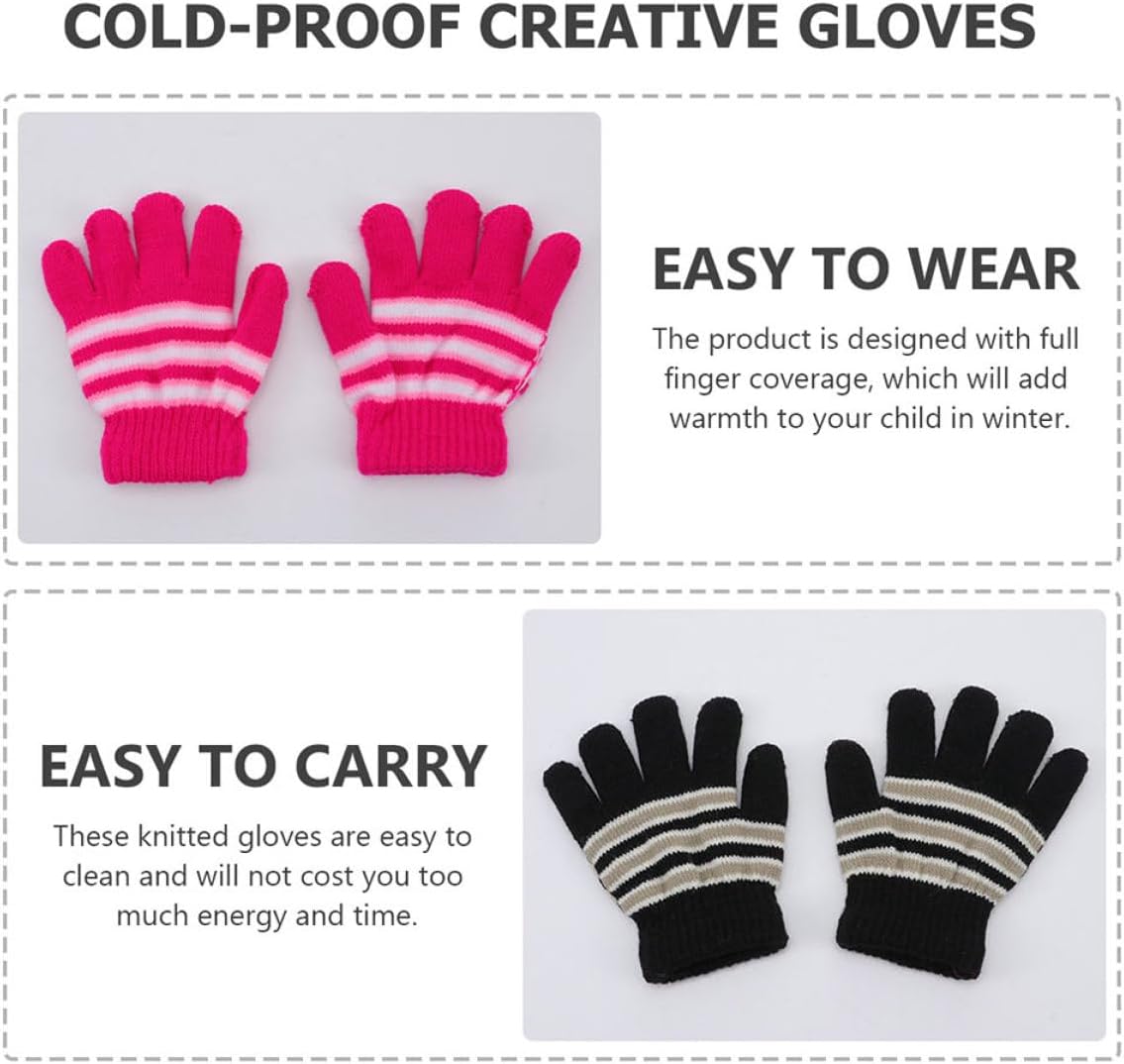 6 Pairs Winter Warm Knitted Gloves Full Finger Stretch Mittens for Boys and Soft Wear-resistant Cozy Hand Protection Random Color