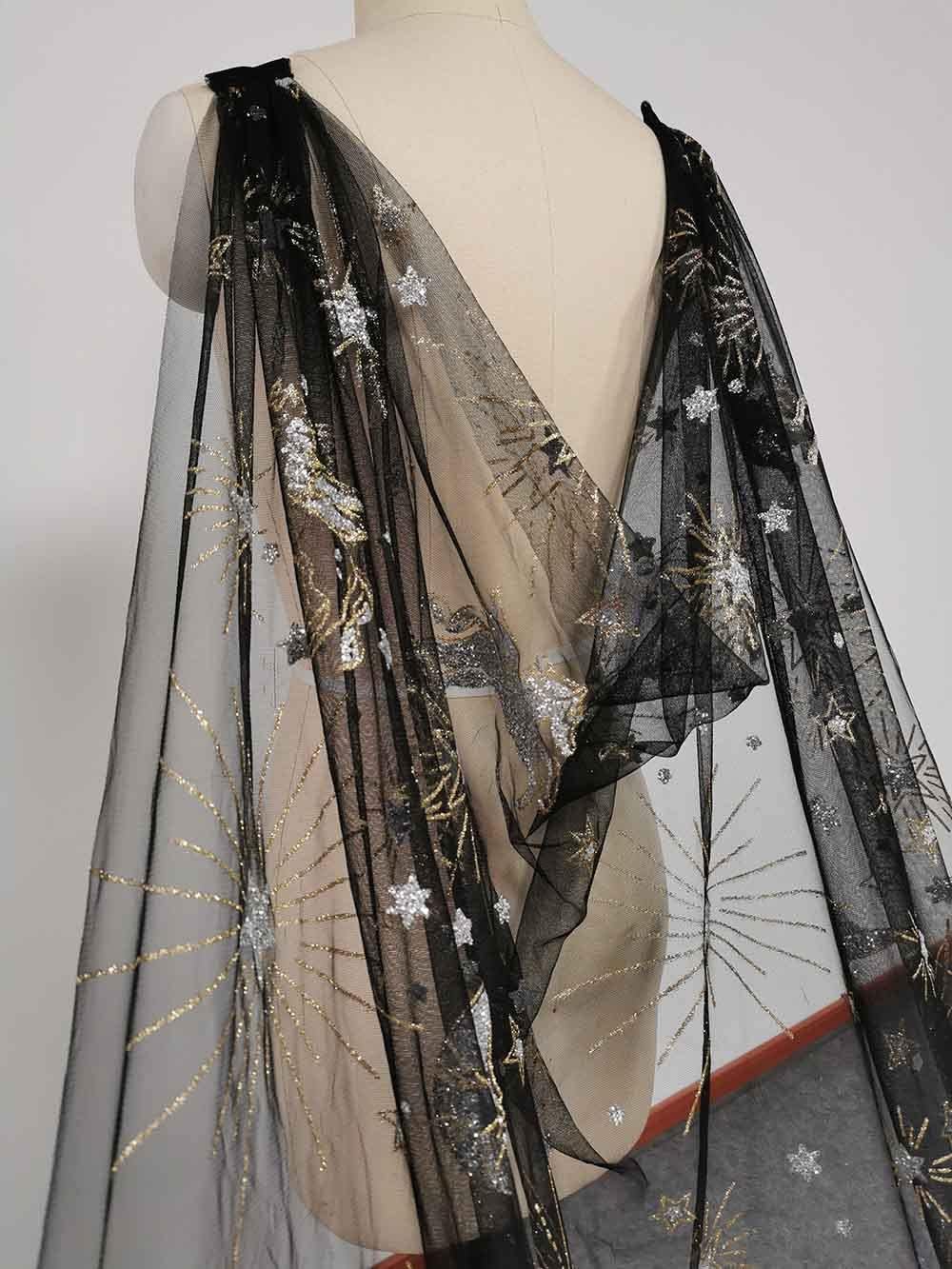 Hochzeitsschleier Braut-Tüll, schwarzer Tüll, 3 Meter Lange Schleier mit Glitzer, Gold-Silber-Staub, Hochzeitsschleier, Schulterschleier, 250/300 cm Kopfschleier wiederverwendbar