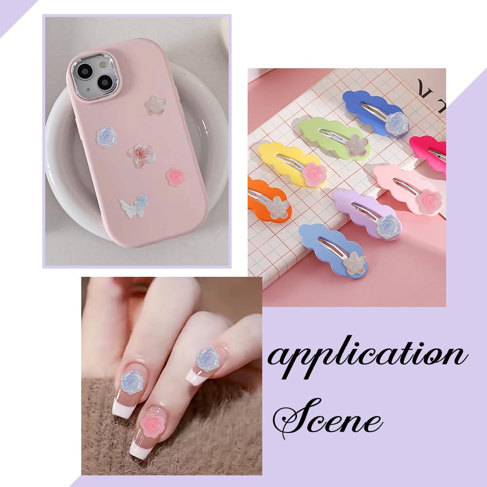 arricraft 250 pcs Décoration de Cabochons pour Ongles en Forme de Rose 5 Styles Fleur Résine Cabochons Remplisseurs Dos Plat Nail Art Décoration pour Femmes DIY Téléphone Mariage Décor Nail Art