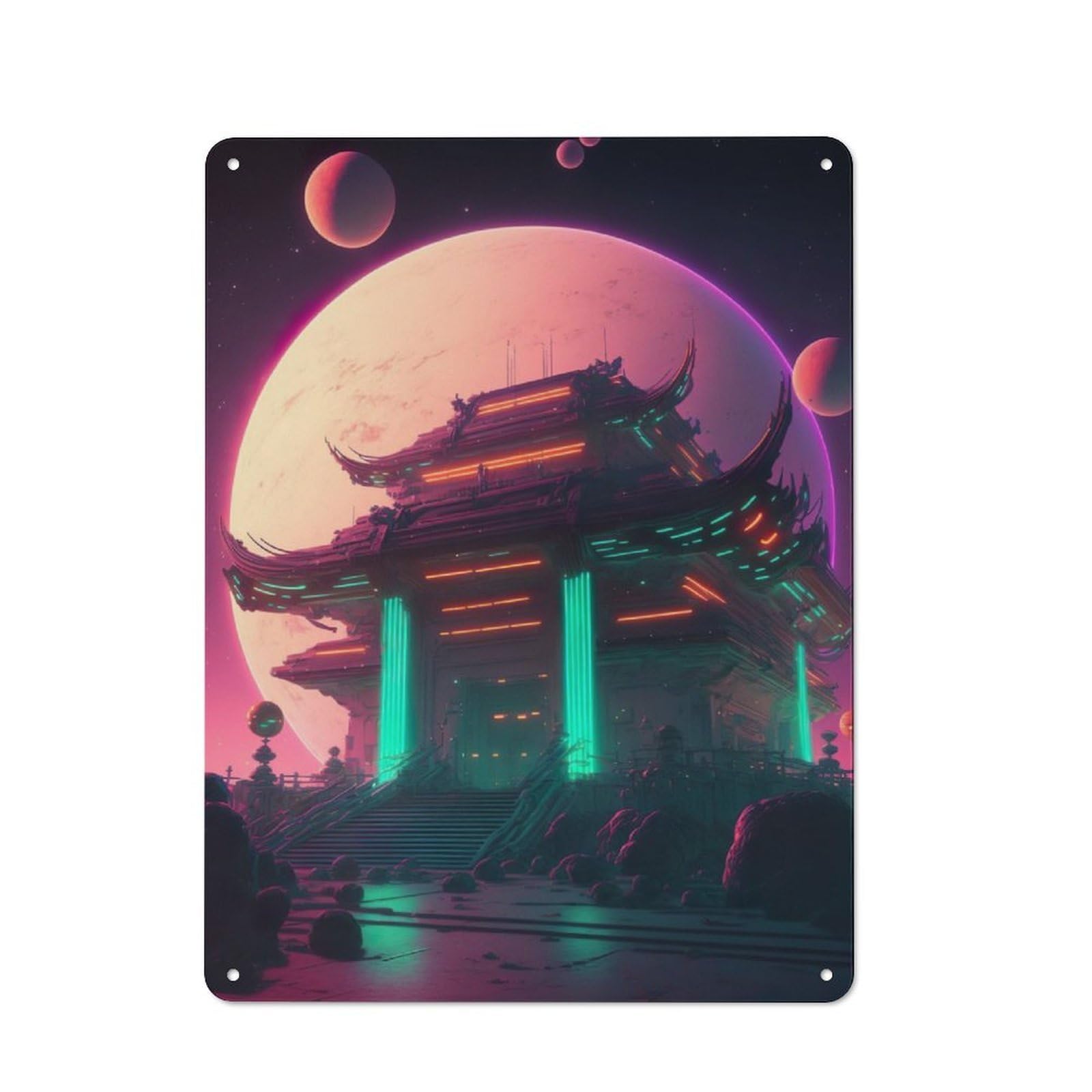 Junmoney Shinto Shrine V9 Retro Metal Plaque 40X30cm For Living Room Or Hallway, For An Autumn Wall Display In Living Room And Hallway