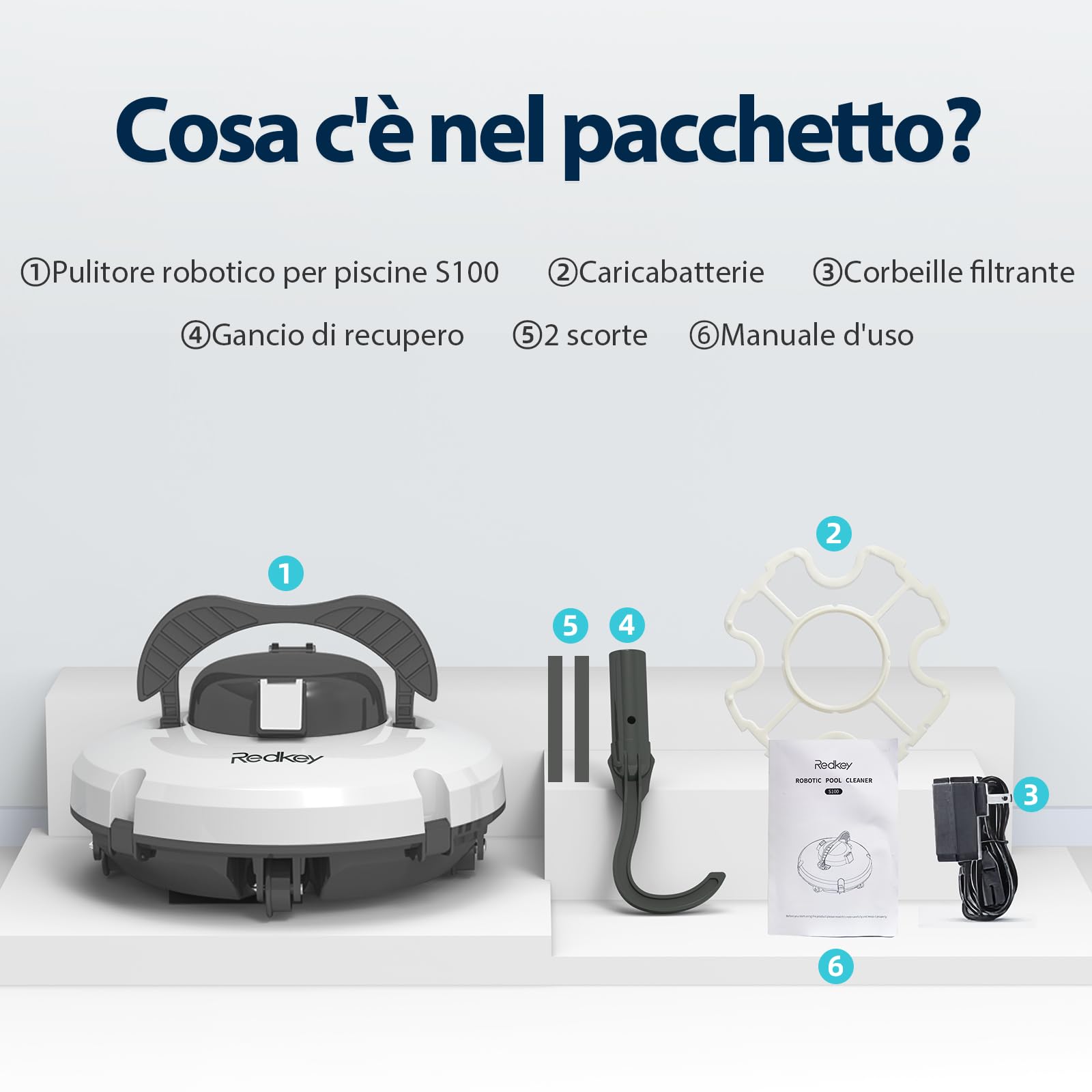 Redkey Upgrade S100 Robot Piscina, 200 Minuti di Pulizia, Supera 18° di Pendenza, Batteria a Doppia azionamento, Parcheggio Automatico, Robot Piscine Fuori Terra per Piscina da 120 m²