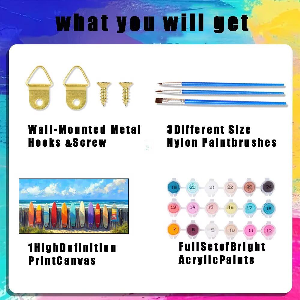 Tavola da surf Dipingere Con I Numeri Adulti, Lavoretti Creativi Per Bambini, mare DIY Paint By Numbers Creativo Kits, Con Tela, Colori Acrilici, Pennelli, Idee Regalo Donna 80x120cm U-98