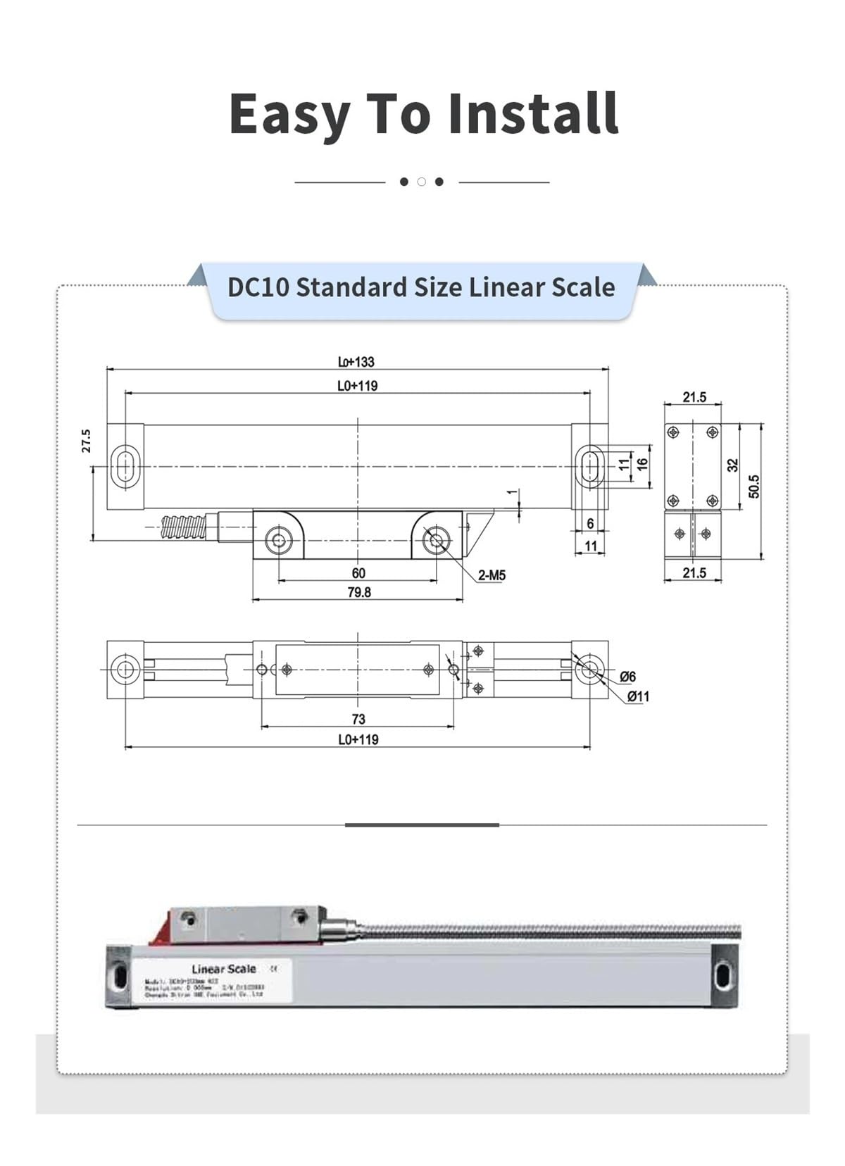 Règle linéaire en verre haute précision IP55 5 um standard 50-1000 mm Règle à réseau optique Capteur d'encodeur linéaire(400mm)
