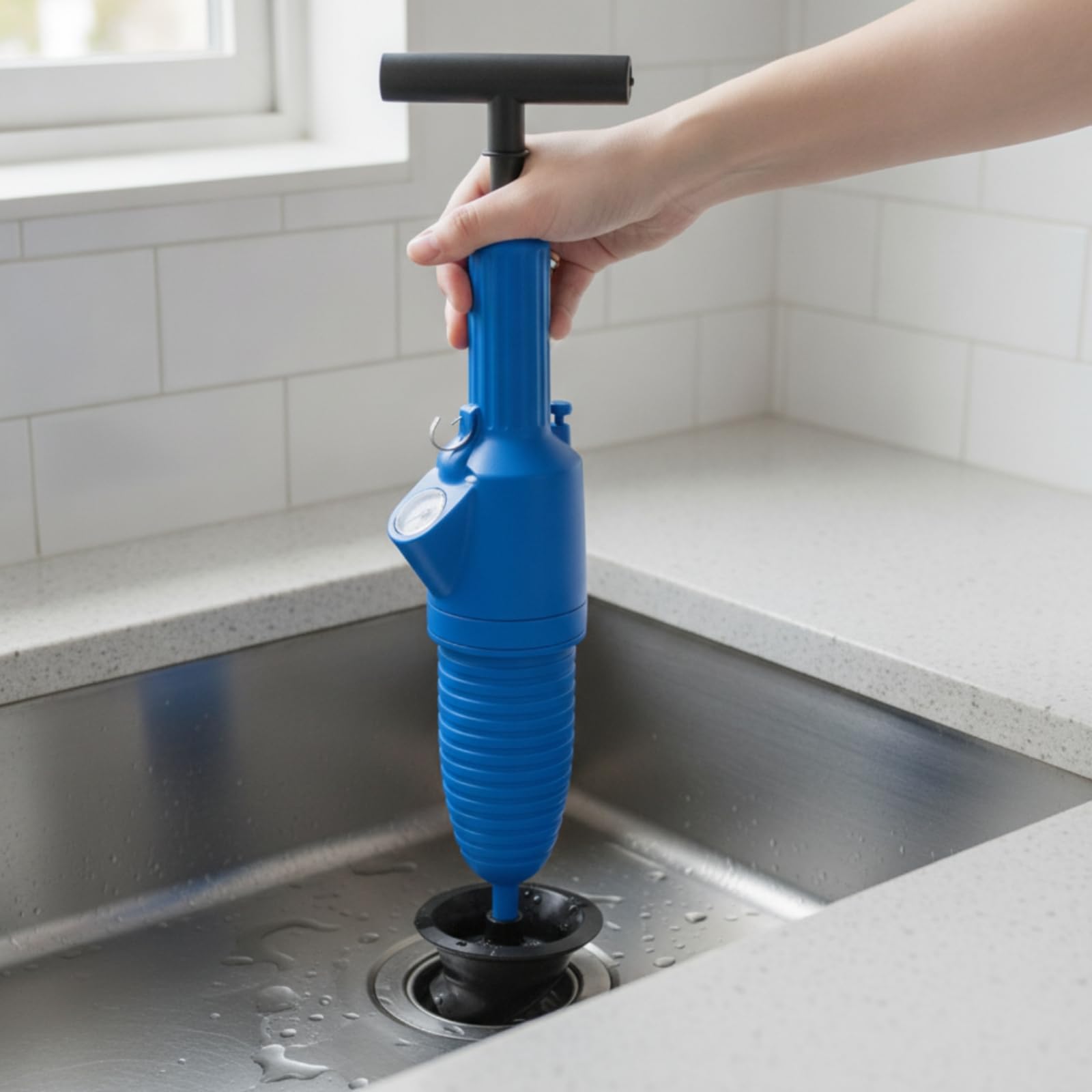 satascador Fuelle satascador Manual con Mango en T Compacto Herramienta Extracción Atascos para Baño, Fregaro