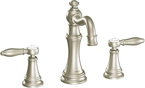 Miniatura 1 de Moen TS42108BN Weymouth - Kit de moldura de grifo de baño de arco alto de dos manijas Weymouth requiere válvula níquel cepillado