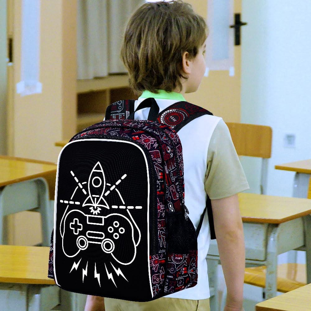 UFNDC 3PCS Game Backpack for Boys, Kids Camouflage Bookbag with Lunch Box, 17" Water Resistant Teen Travel School Bag for Middle Elementary image 2