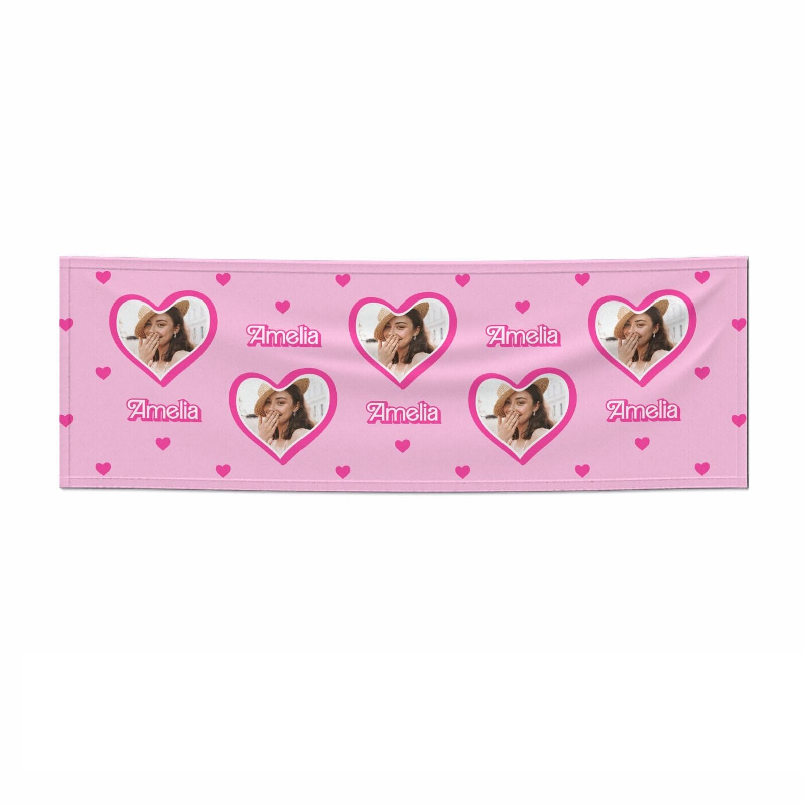 Girls Pink Photo Birthday Banner Personalised Heart Design 5.85ft x 1.95ft Satin Coated Paper Indoor Party Decoration