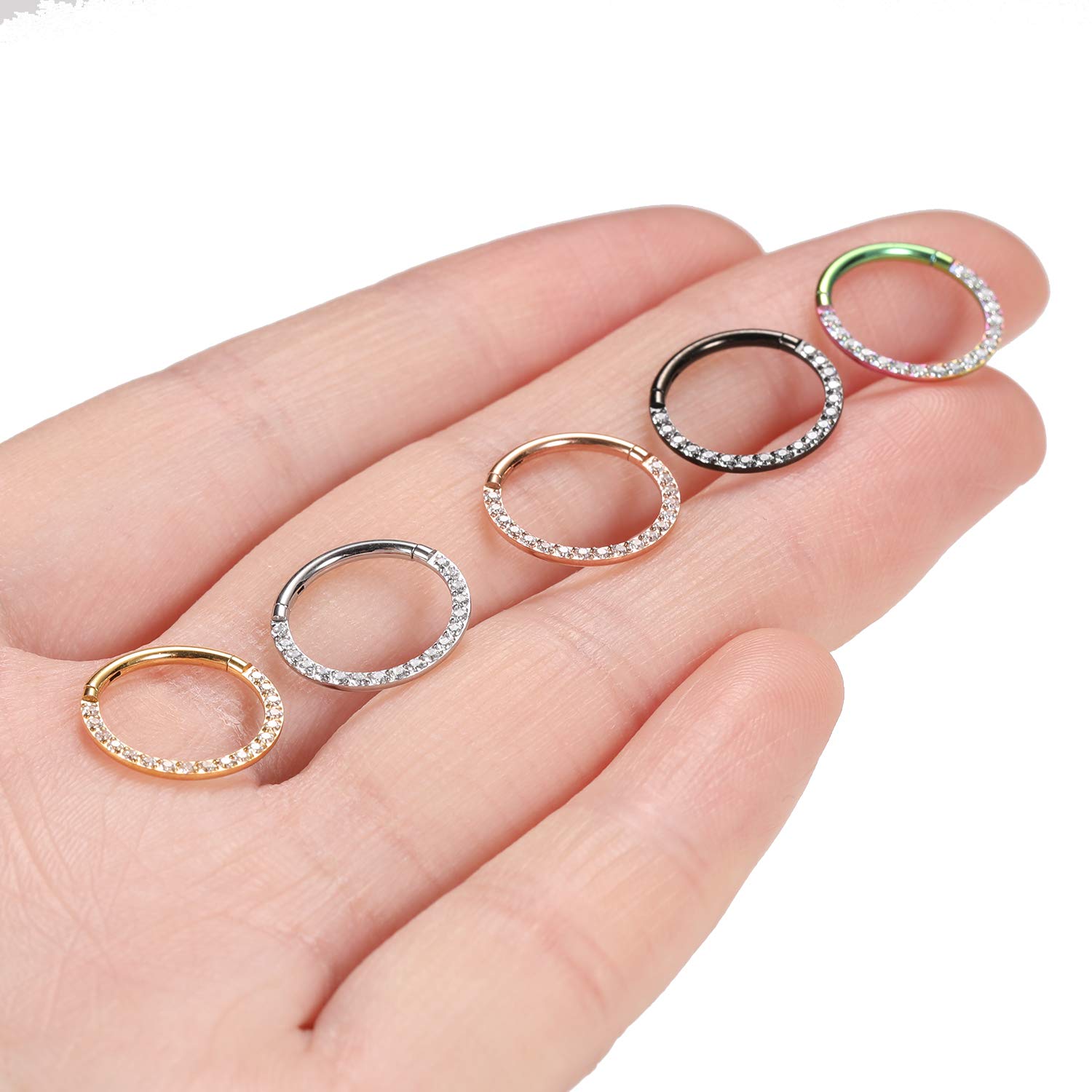 AROWRO 18G 16G 14G Nose Hoop Ring Septum Clicker Earrings CZ Opal Cartilage Conch Helix Tragus Hoop Earrings Daith Piercing Jewelry 316L Surgical Steel — view 3
