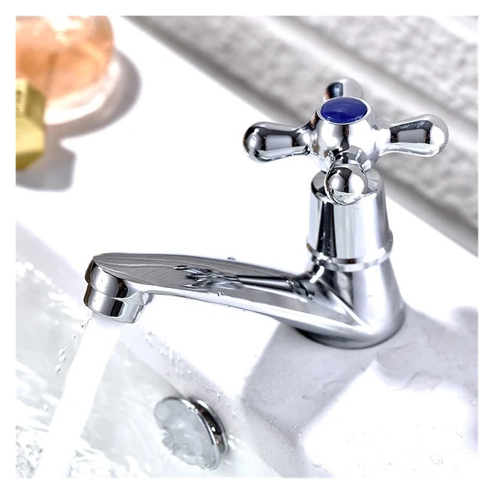 Jvddi Blu Bathroom Basin Faucet Deck Mounted Mixer Tap Quick Open Single Cold Zinc Alloy Bathroom(Blu)