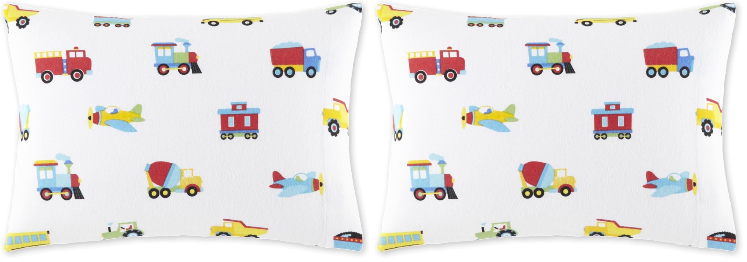 Wildkin Kids 100% Cotton Flannel Pillowcase – Soft, Breathable &amp; Toddler Size - Trains, Planes, and Trucks (Pack of 2)